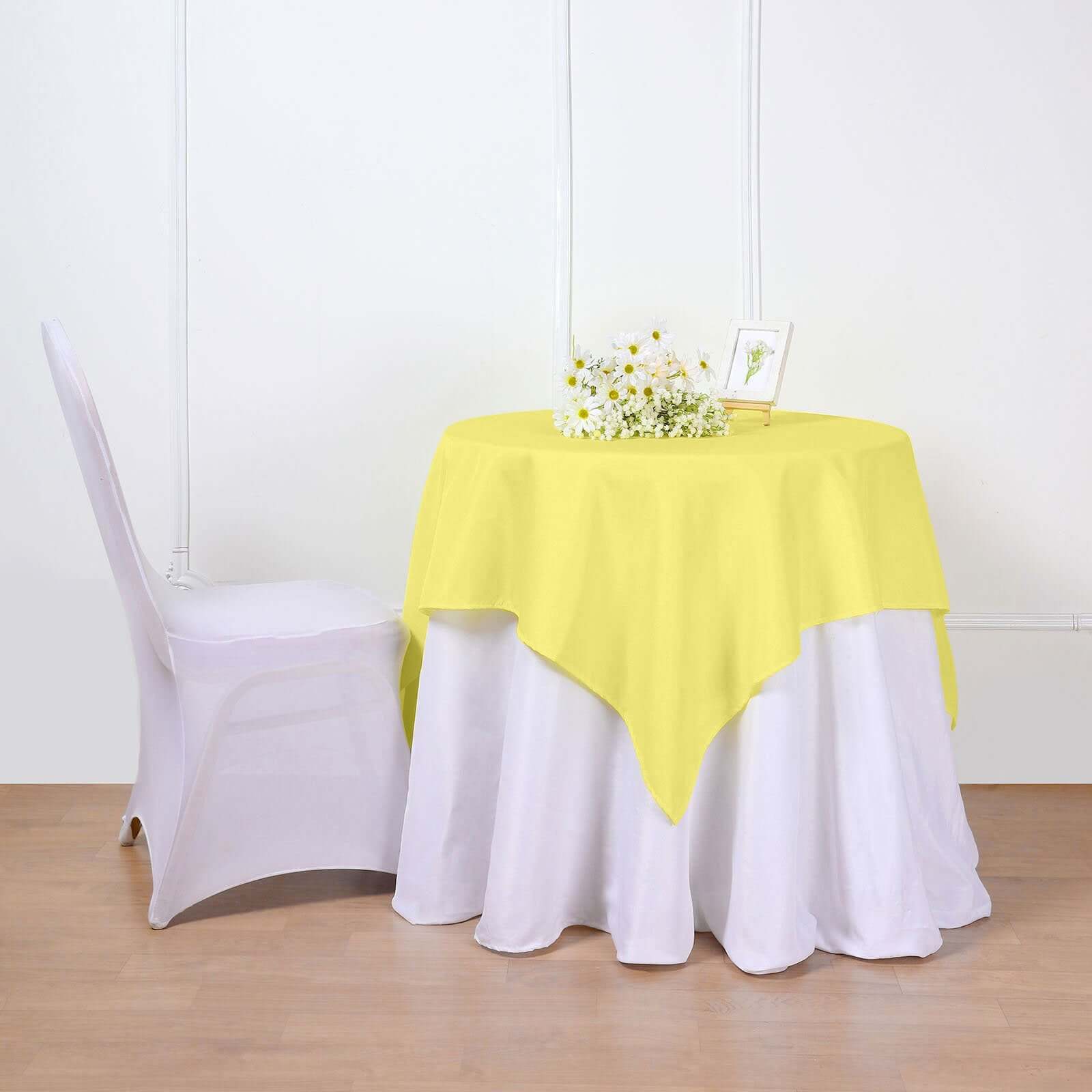 Polyester Square Table Overlay 54"x54" Yellow - Wrinkle-Resistant Table Topper - Image 2