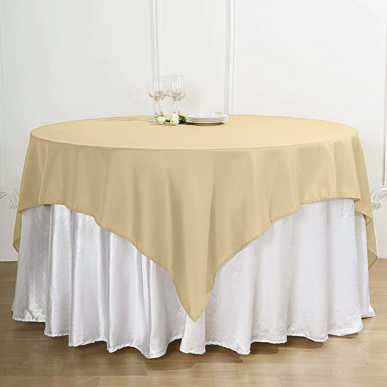 Polyester Square Table Overlay 70"x70" Champagne - Wrinkle-Resistant Table Topper
