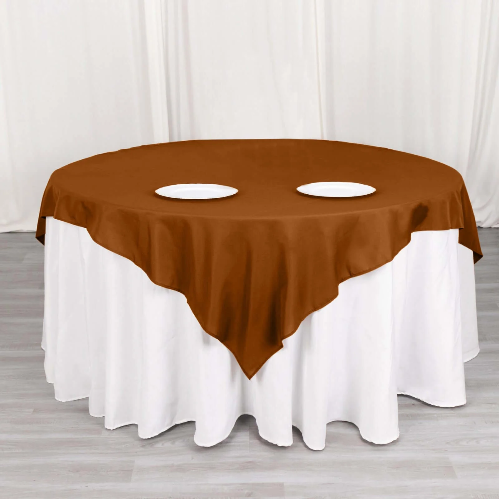 Polyester Square Table Overlay 70"x70" Cinnamon Brown - Wrinkle-Resistant Table Topper - Image 3