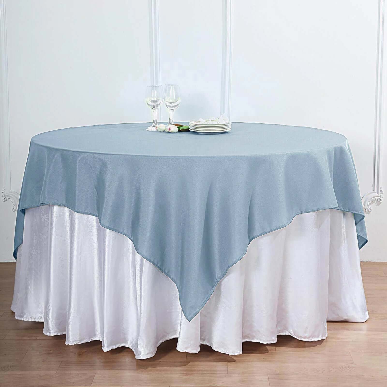 Polyester Square Table Overlay 70"x70" Dusty Blue - Wrinkle-Resistant Table Topper - Image 2