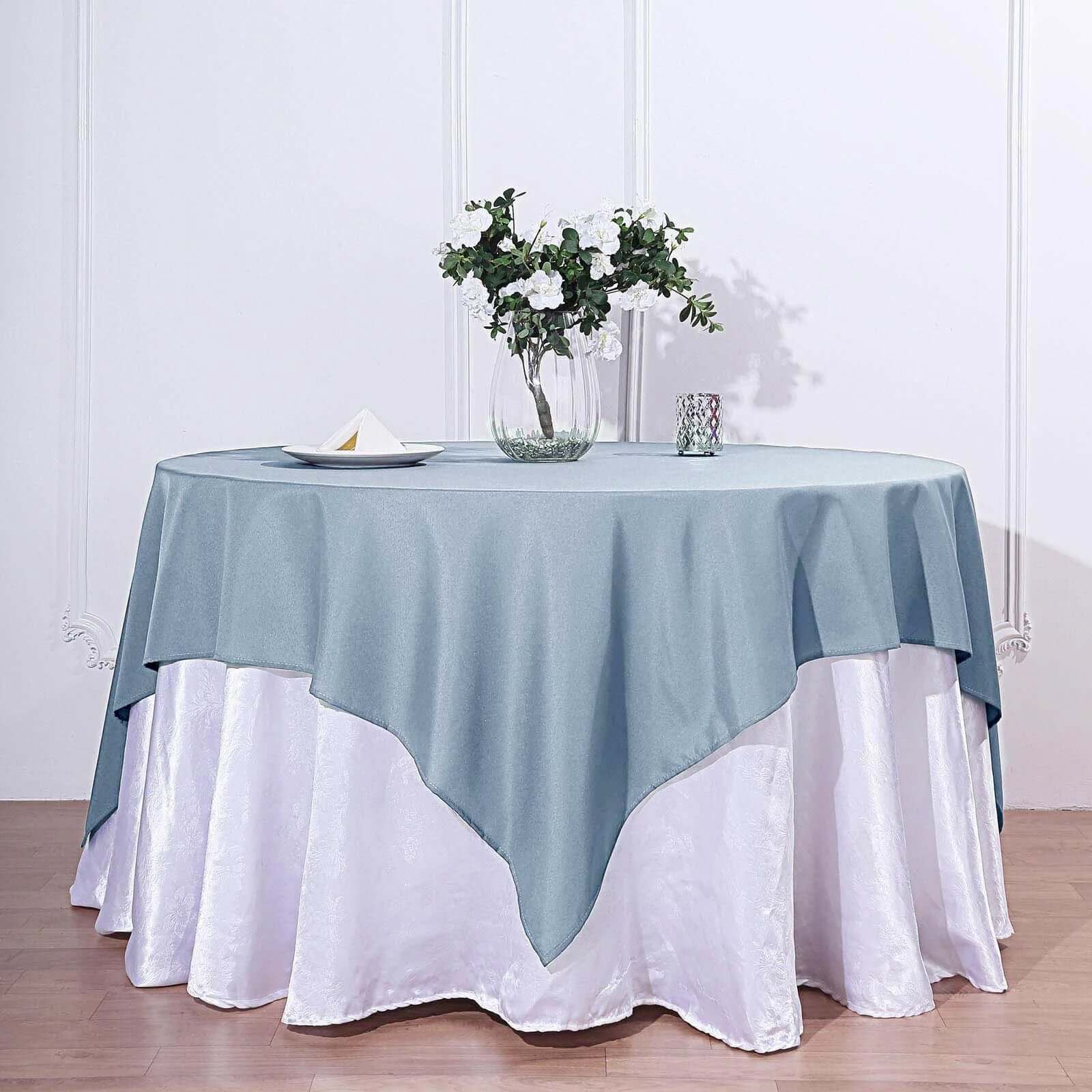 Polyester Square Table Overlay 70"x70" Dusty Blue - Wrinkle-Resistant Table Topper - Image 3