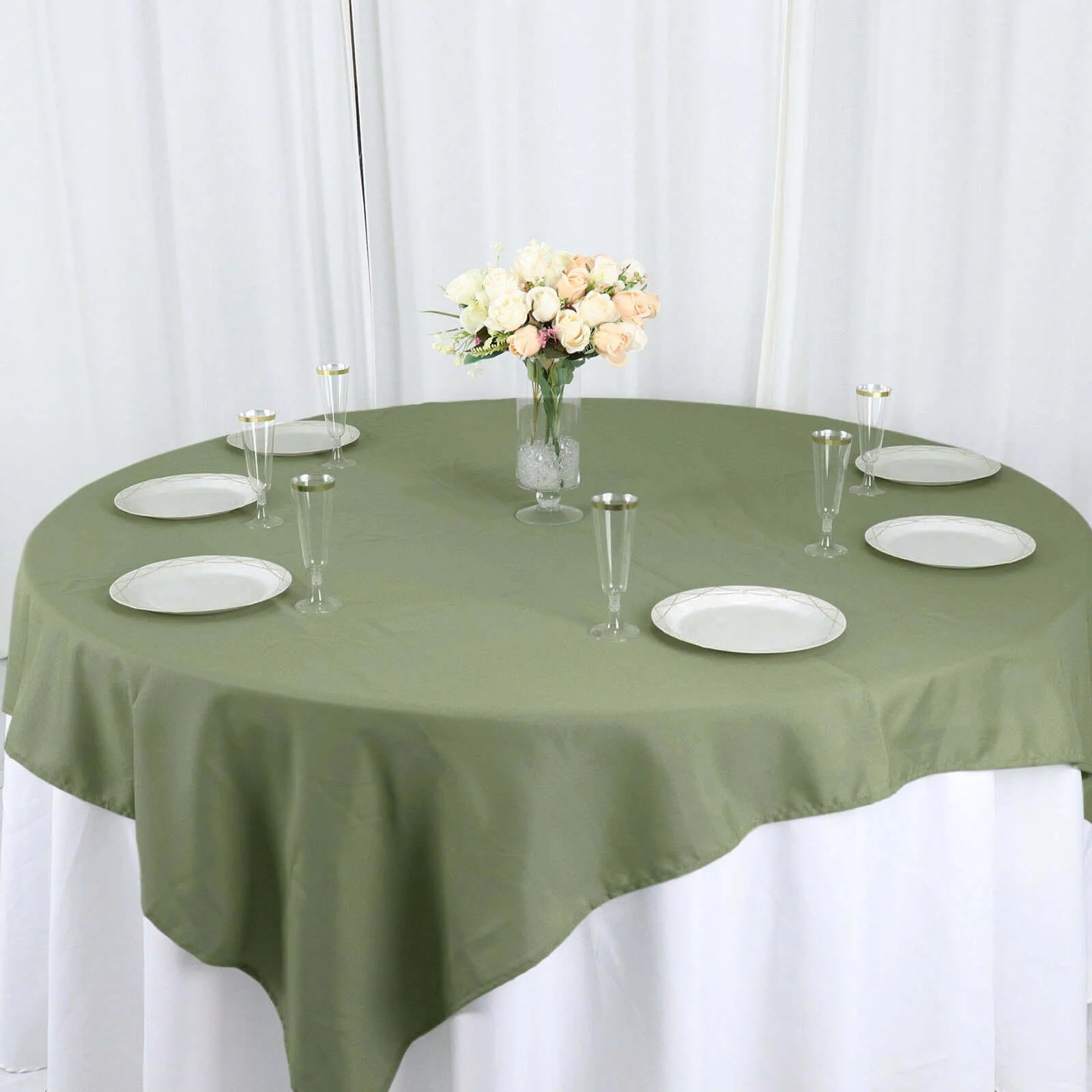 Polyester Square Table Overlay 70"x70" Dusty Sage Green - Wrinkle-Resistant Table Topper - Image 4