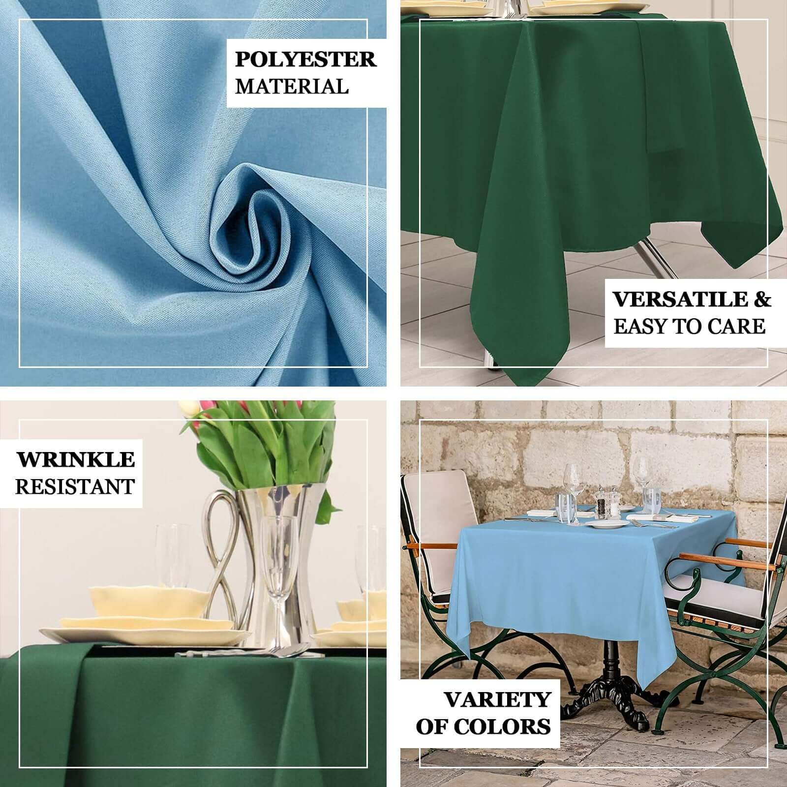 Polyester Square Table Overlay 70"x70" Hunter Emerald Green - Wrinkle-Resistant Table Topper - Image 4