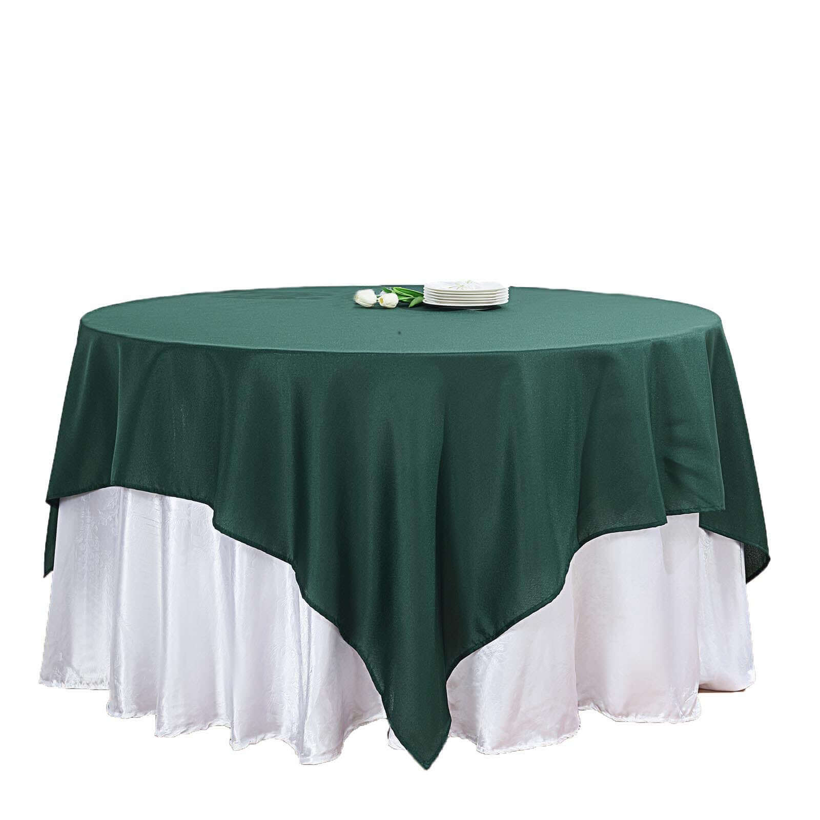 Polyester Square Table Overlay 70"x70" Hunter Emerald Green - Wrinkle-Resistant Table Topper - Image 7