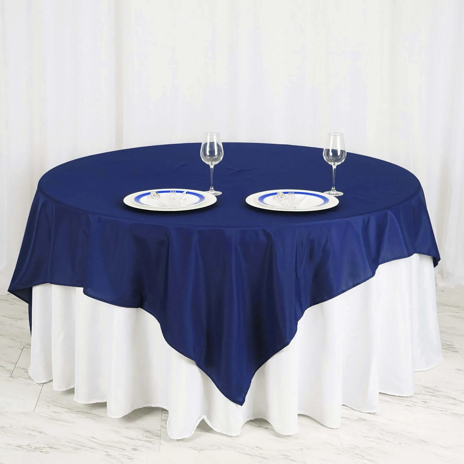 Polyester Square Table Overlay 70"x70" Navy Blue - Wrinkle-Resistant Table Topper - Image 3