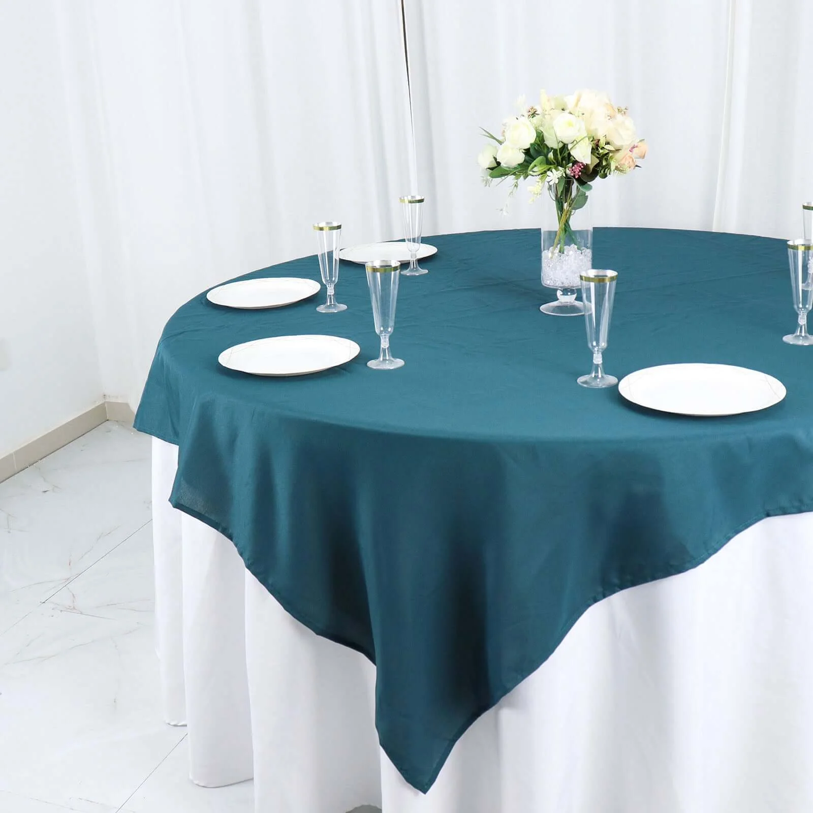 Polyester Square Table Overlay 70"x70" Peacock Teal - Wrinkle-Resistant Table Topper - Image 2