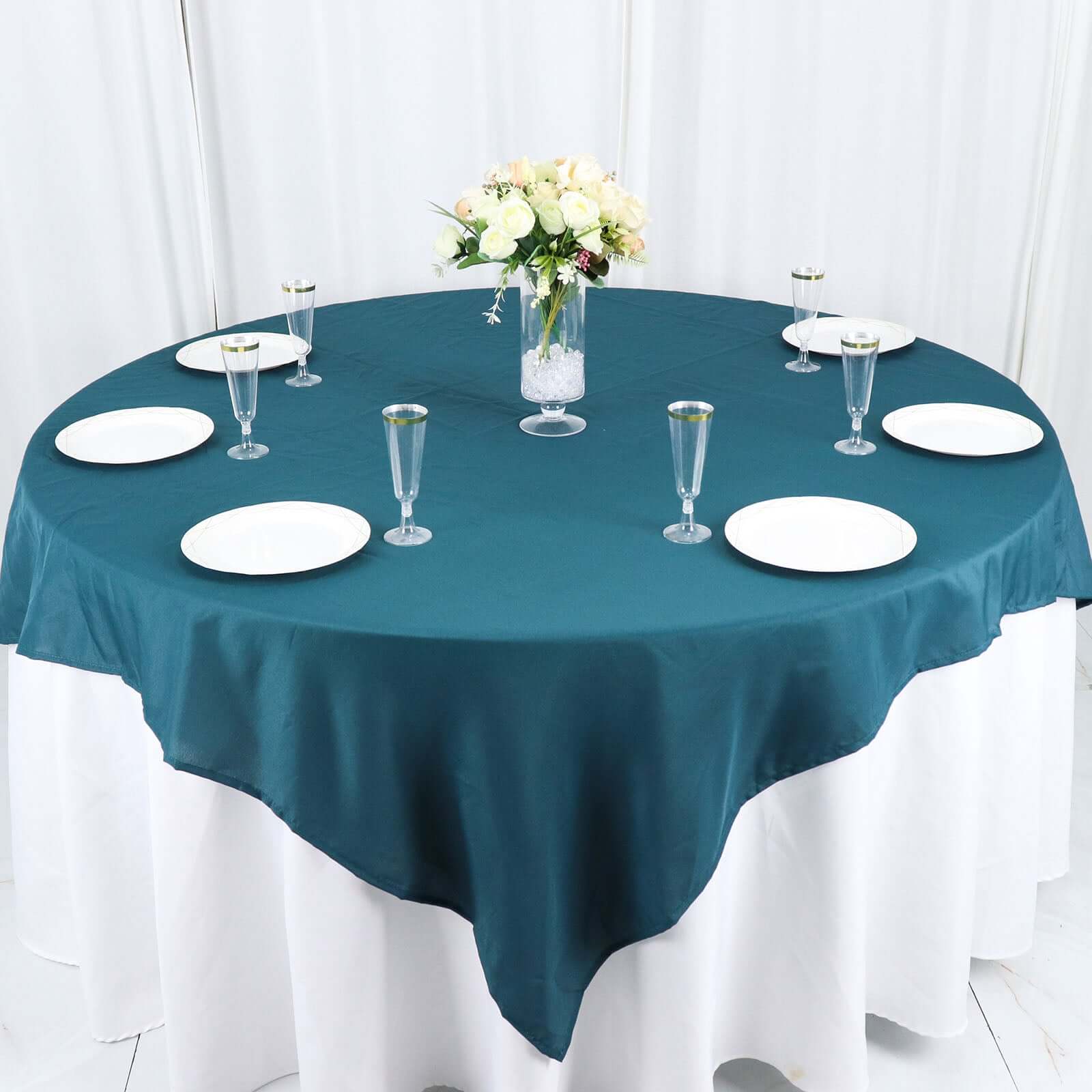 Polyester Square Table Overlay 70"x70" Peacock Teal - Wrinkle-Resistant Table Topper - Image 3