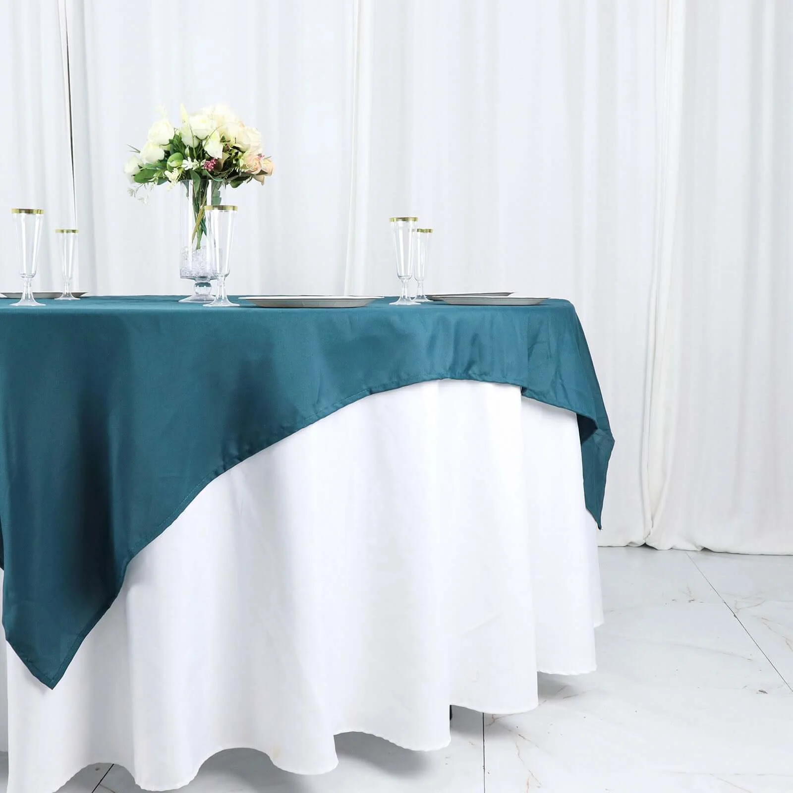 Polyester Square Table Overlay 70"x70" Peacock Teal - Wrinkle-Resistant Table Topper - Image 8