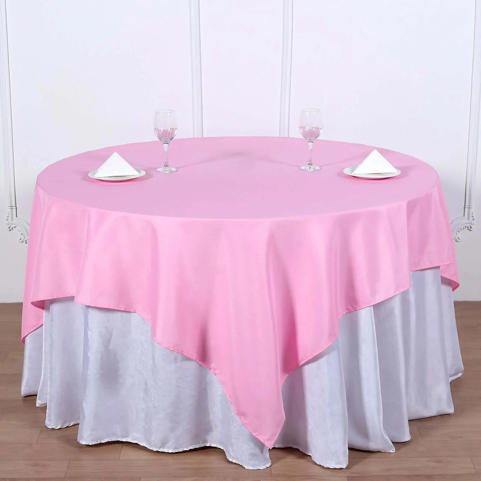 Polyester Square Table Overlay 70"x70" Pink - Wrinkle-Resistant Table Topper
