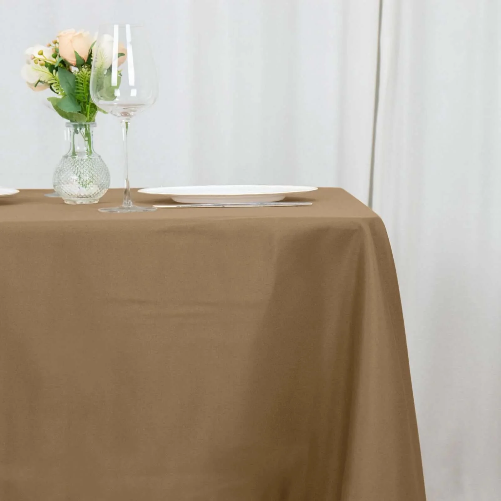 Polyester Square Table Overlay 70"x70" Taupe - Wrinkle-Resistant Table Topper - Image 2