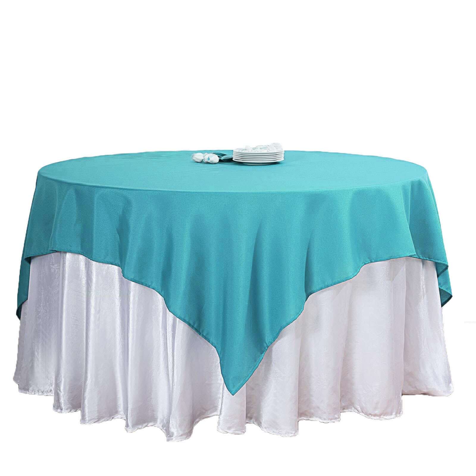 Polyester Square Table Overlay 70"x70" Turquoise - Wrinkle-Resistant Table Topper - Image 7