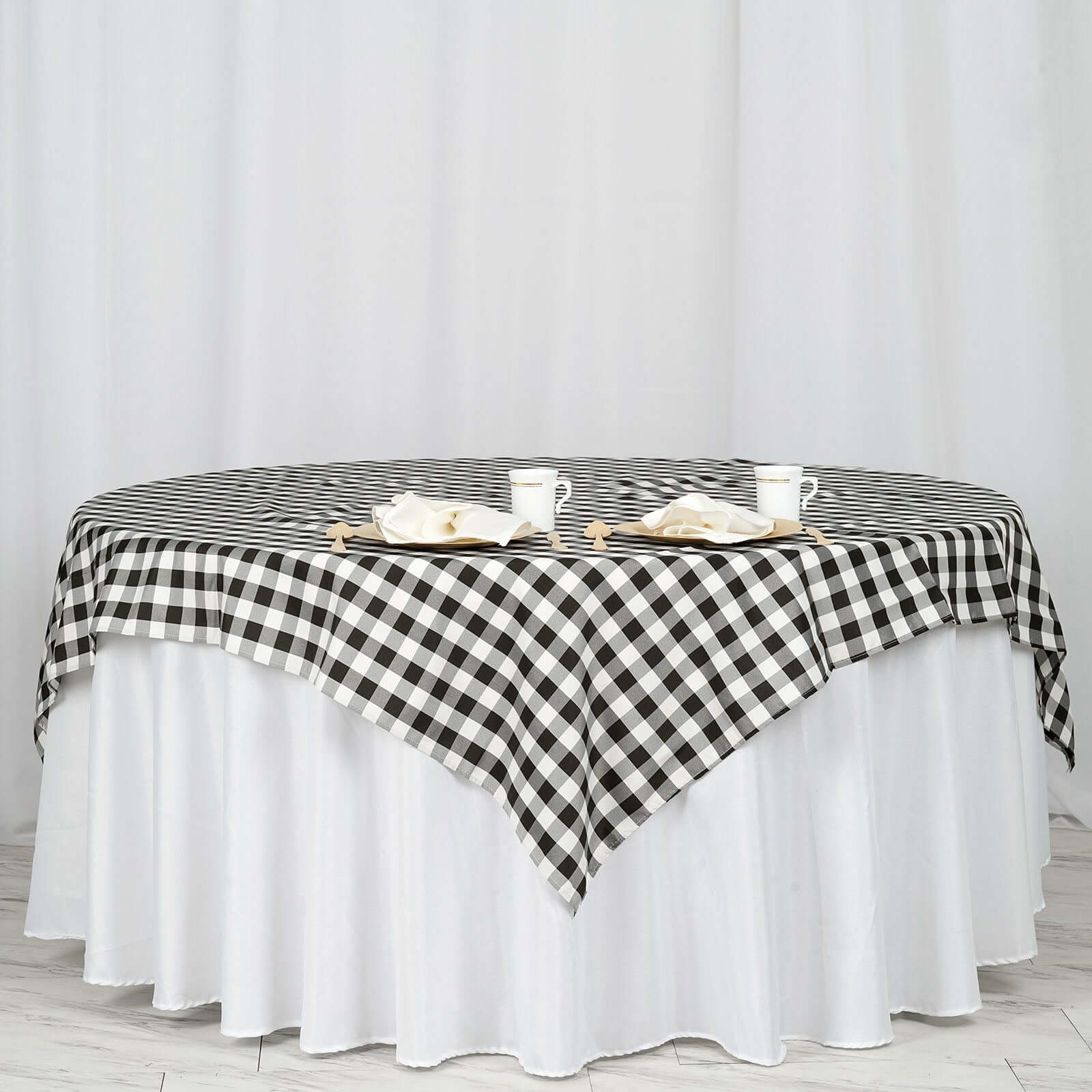 Polyester Square Table Overlay 70"x70" White/Black Checkered Buffalo Plaid Tablecloth Topper