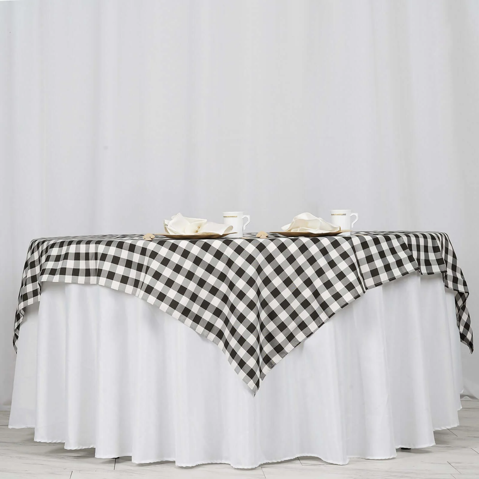 Polyester Square Table Overlay 70"x70" White/Black Checkered Buffalo Plaid Tablecloth Topper - Image 5
