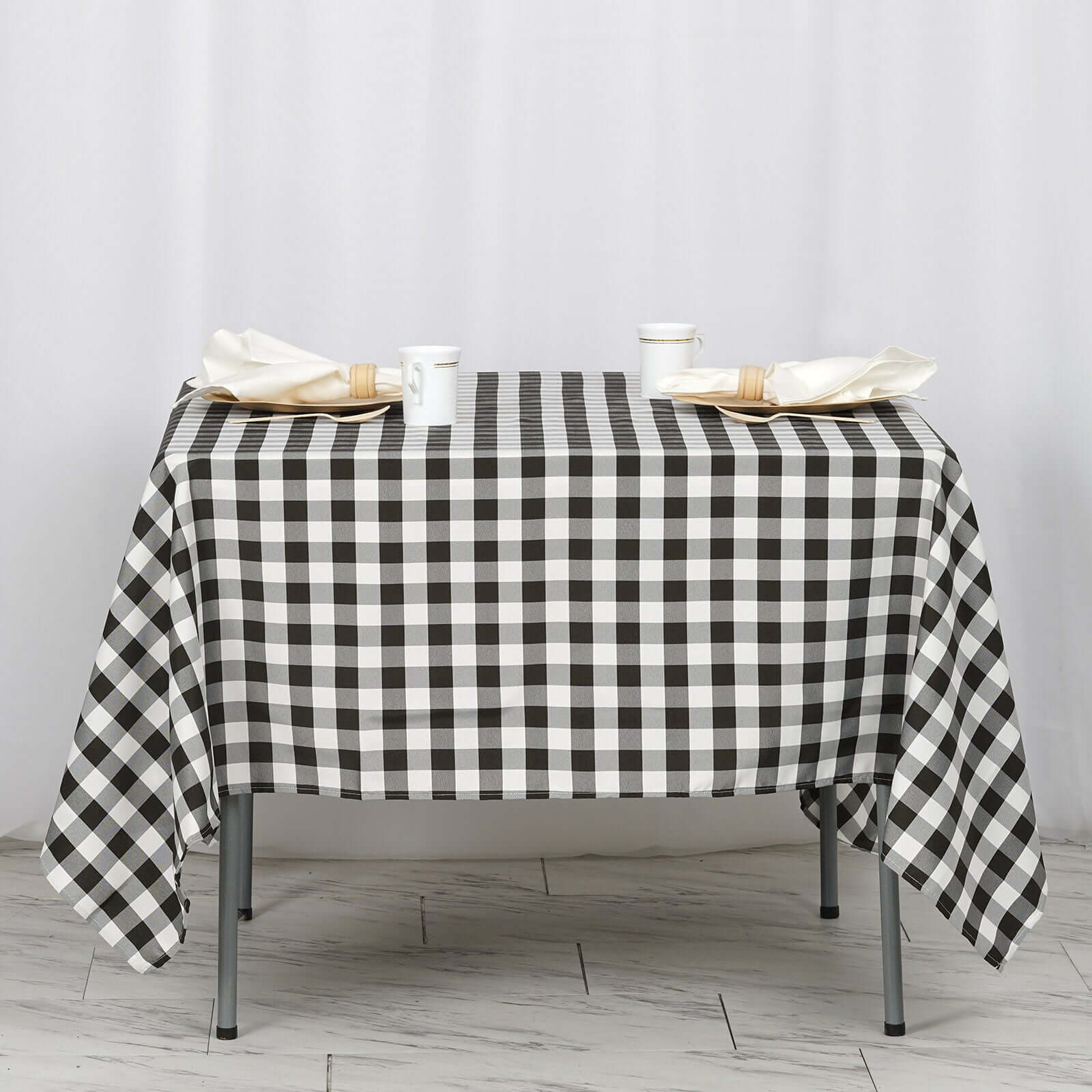 Polyester Square Table Overlay 70"x70" White/Black Checkered Buffalo Plaid Tablecloth Topper - Image 7