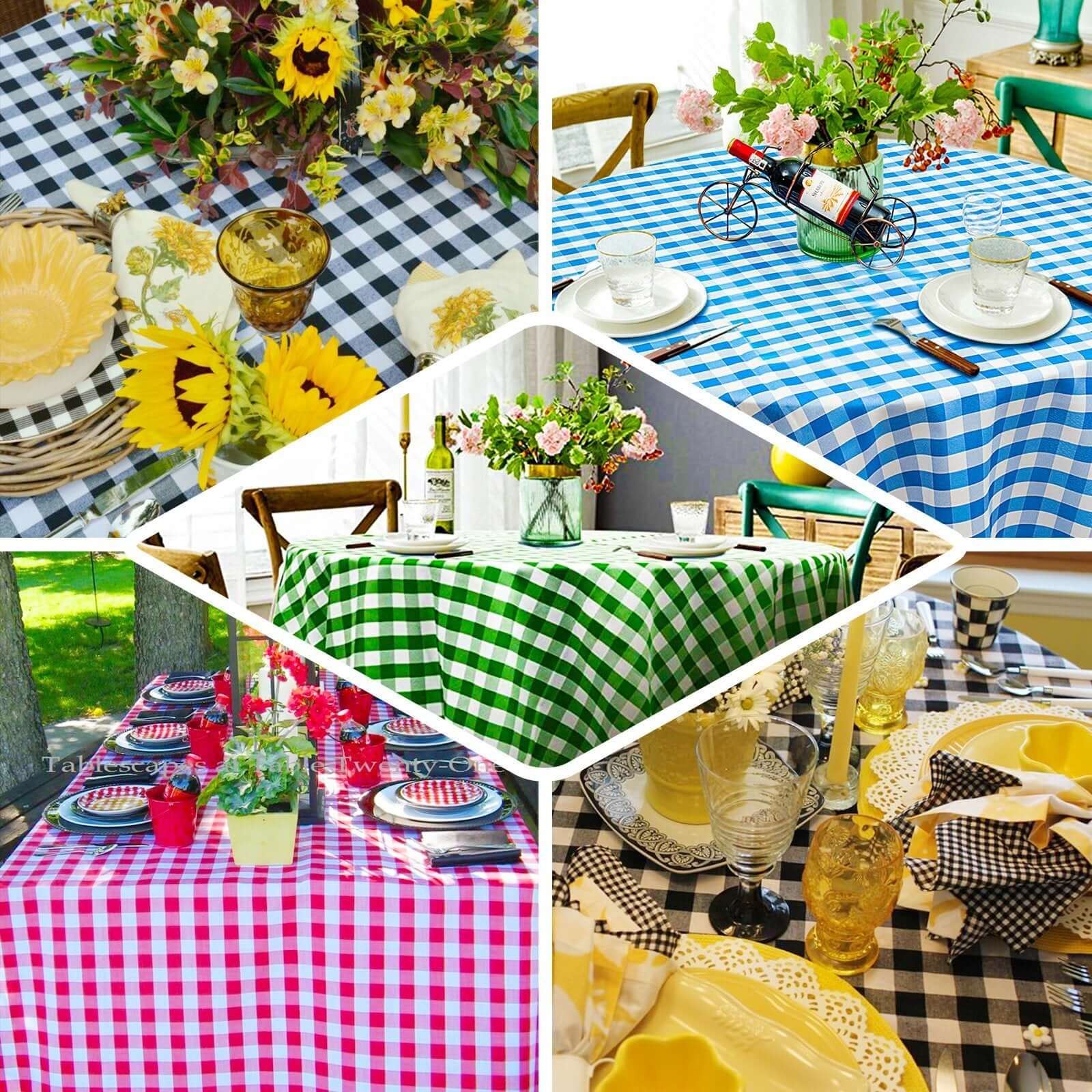 Polyester Square Table Overlay 70"x70" White/Blue Checkered Buffalo Plaid Tablecloth Topper - Image 4
