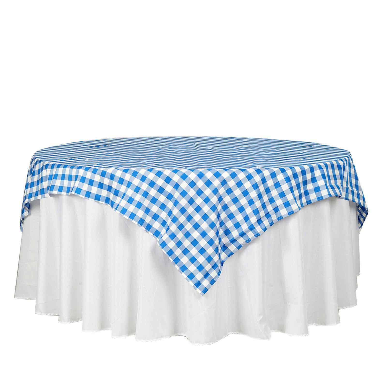 Polyester Square Table Overlay 70"x70" White/Blue Checkered Buffalo Plaid Tablecloth Topper - Image 6