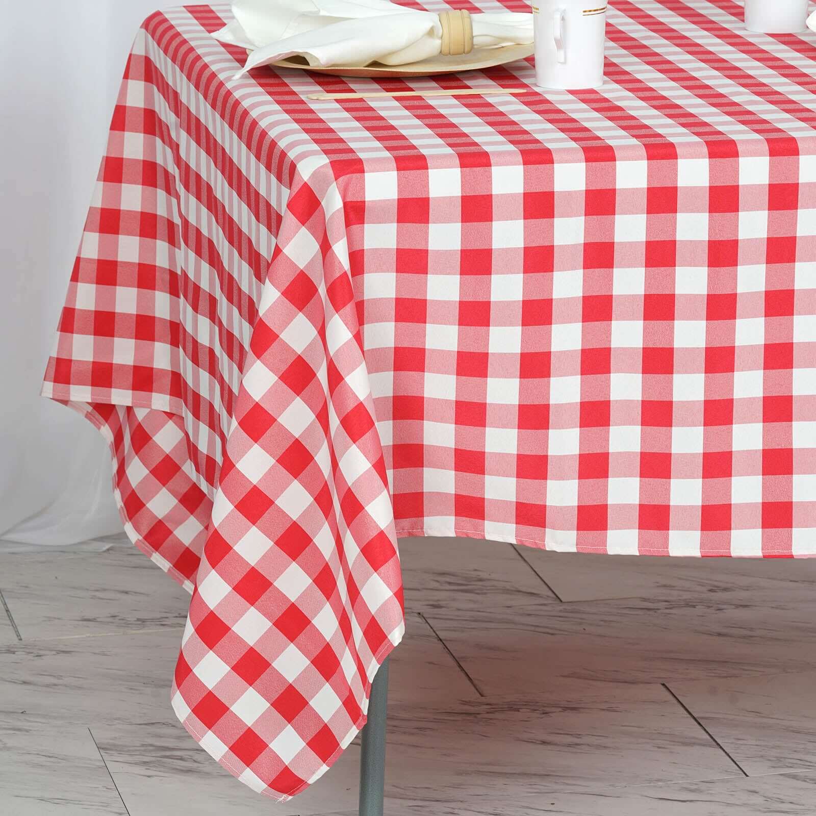 Polyester Square Table Overlay 70"x70" White/Red Checkered Buffalo Plaid Design - Classic Style for Everyday Use - Image 8