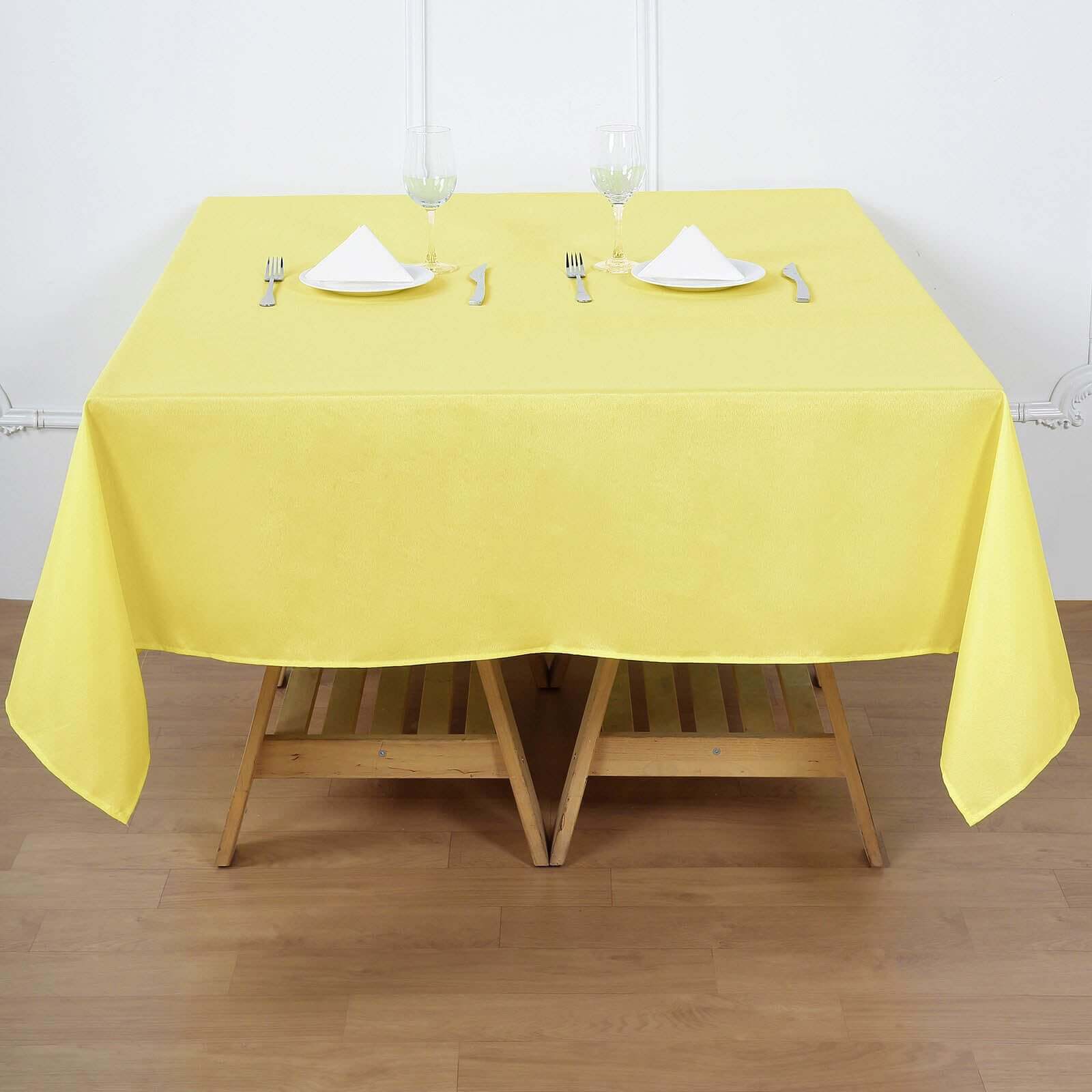 Polyester Square Table Overlay 70"x70" Yellow - Wrinkle-Resistant Table Topper - Image 7