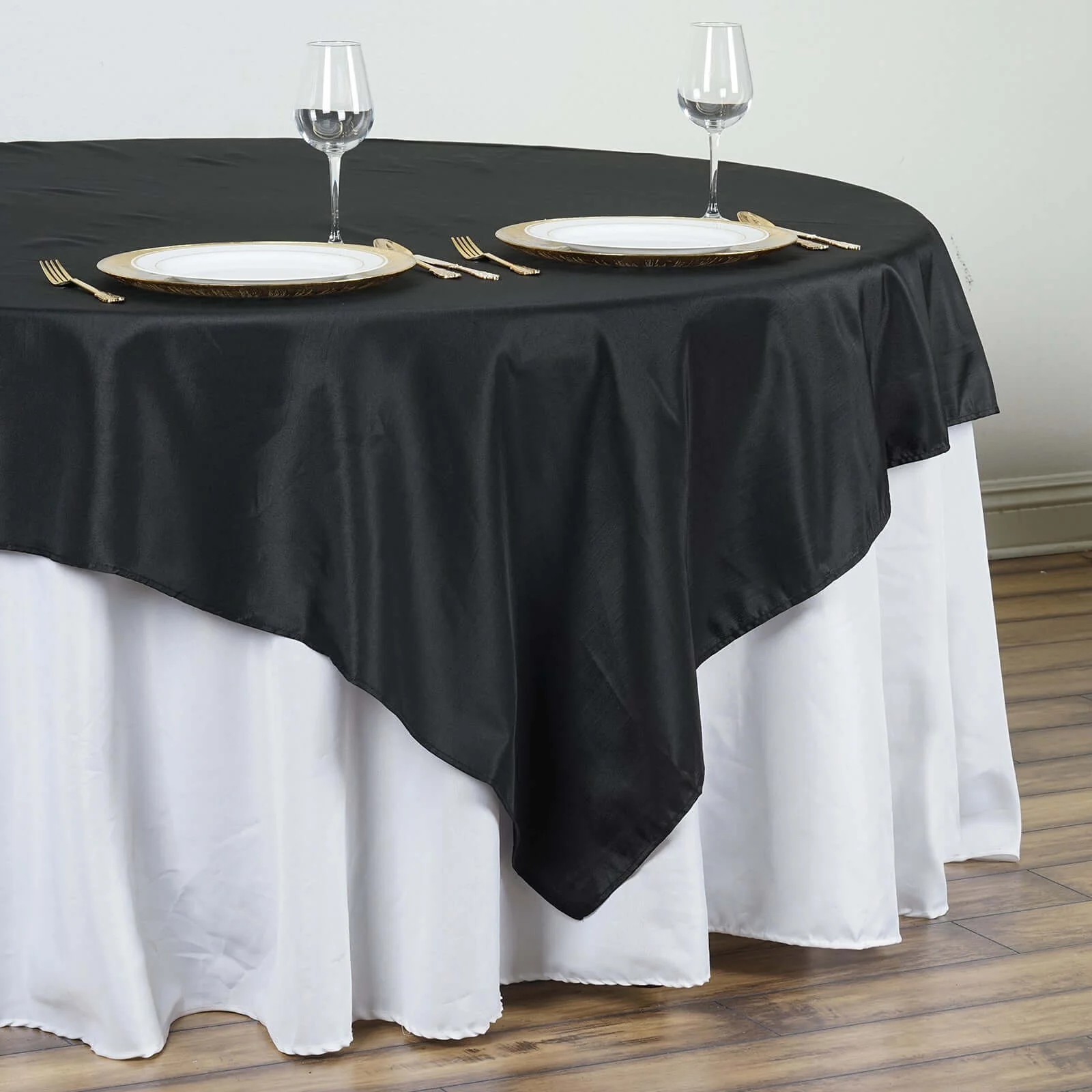 Polyester Square Table Overlay 90"x90" Black - Wrinkle-Resistant and Durable Table Topper for Weddings & Special Occasions - Image 2