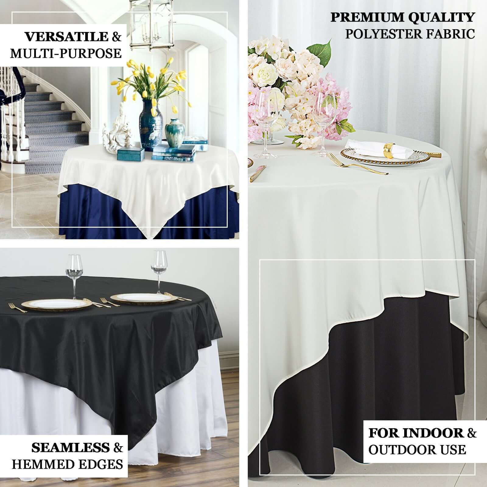 Polyester Square Table Overlay 90"x90" Black - Wrinkle-Resistant and Durable Table Topper for Weddings & Special Occasions - Image 4