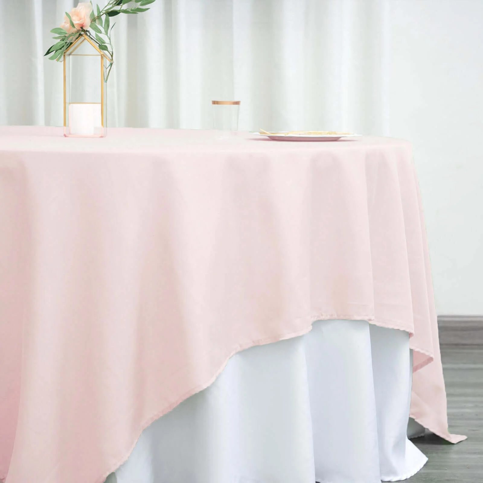 Polyester Square Table Overlay 90"x90" Blush - Wrinkle-Resistant & Durable Table Topper - Image 2