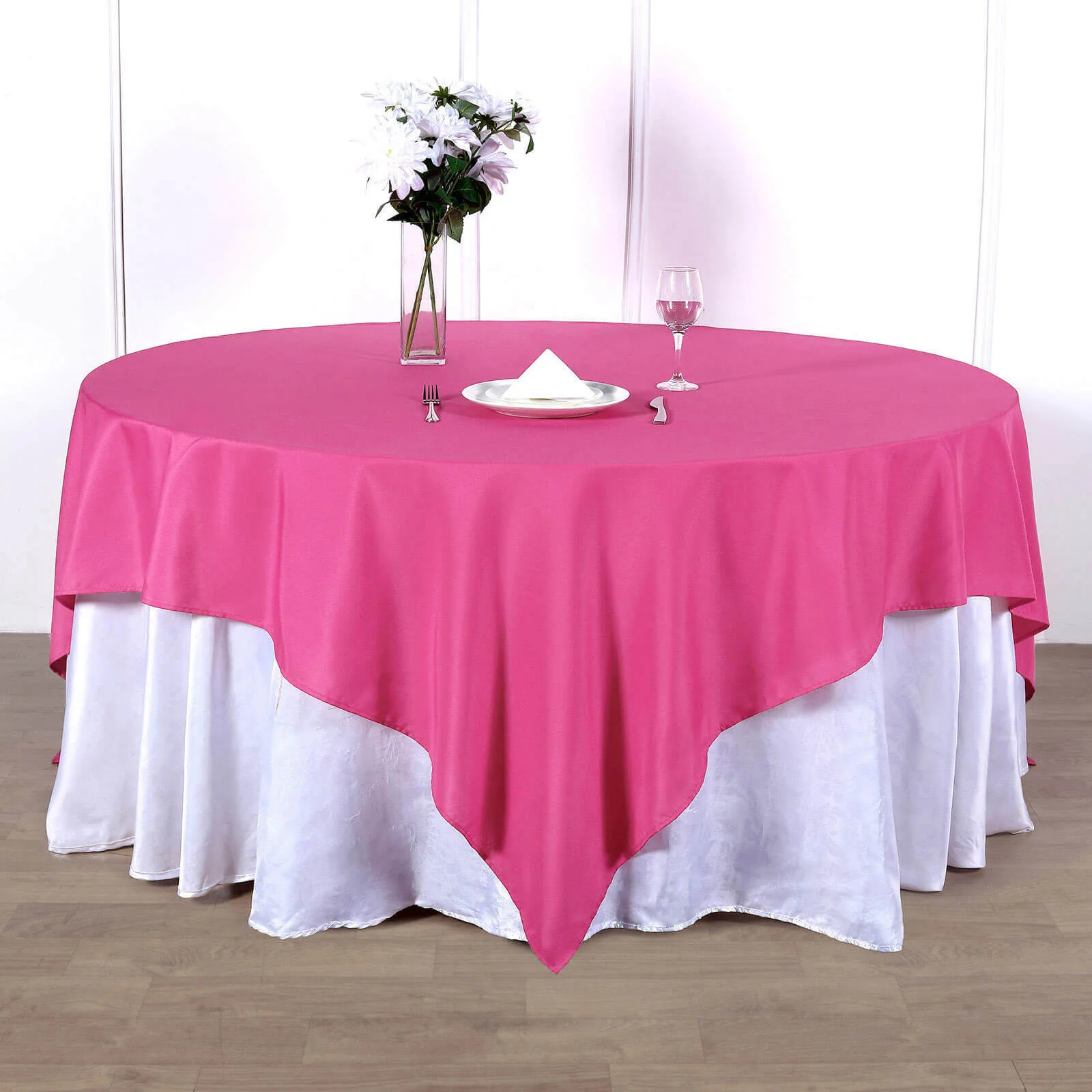 Polyester Square Table Overlay 90"x90" Fuchsia - Wrinkle-Resistant & Durable Table Topper - Image 2