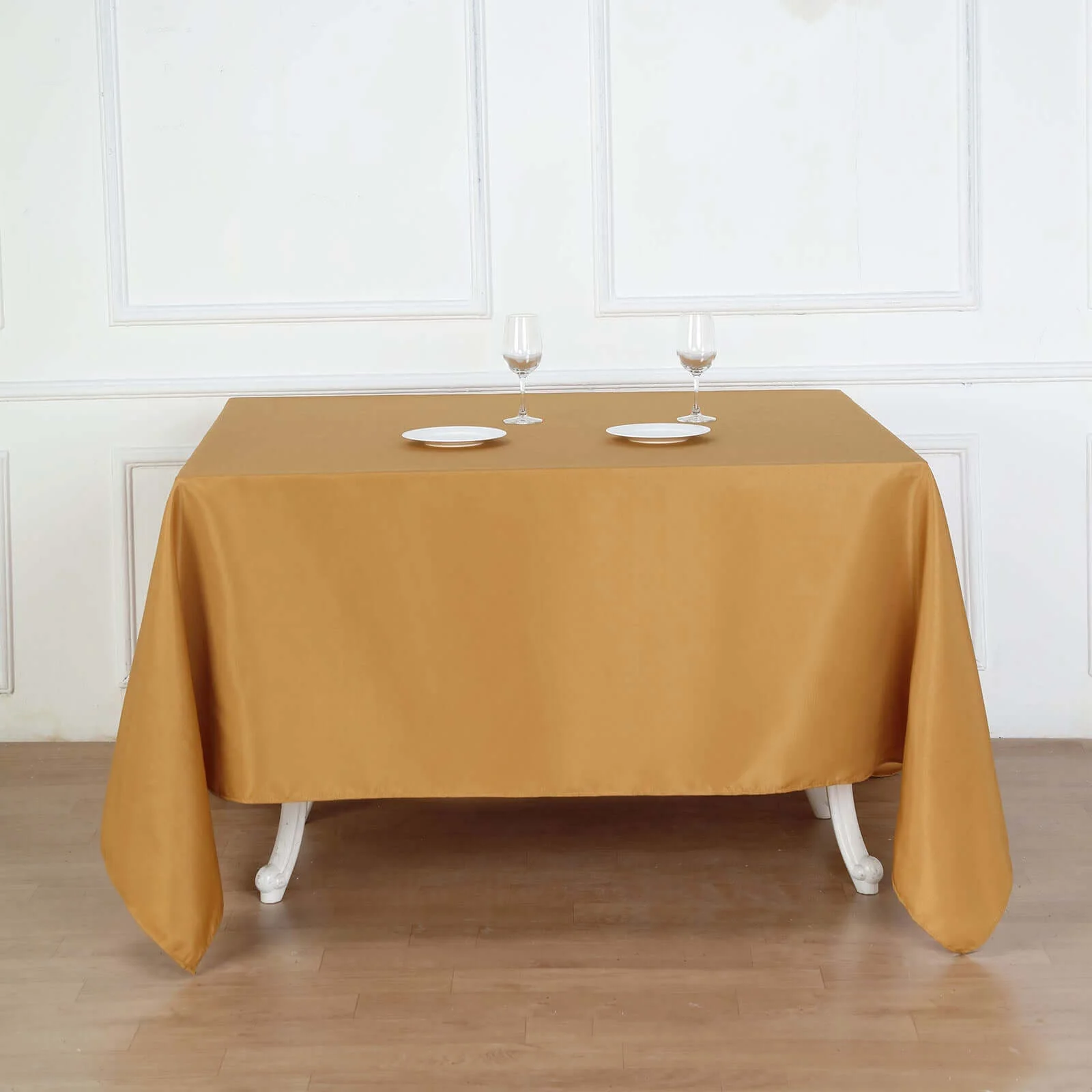 Polyester Square Table Overlay 90"x90" Gold - Wrinkle-Resistant and Durable Table Topper for Weddings & Special Occasions - Image 3