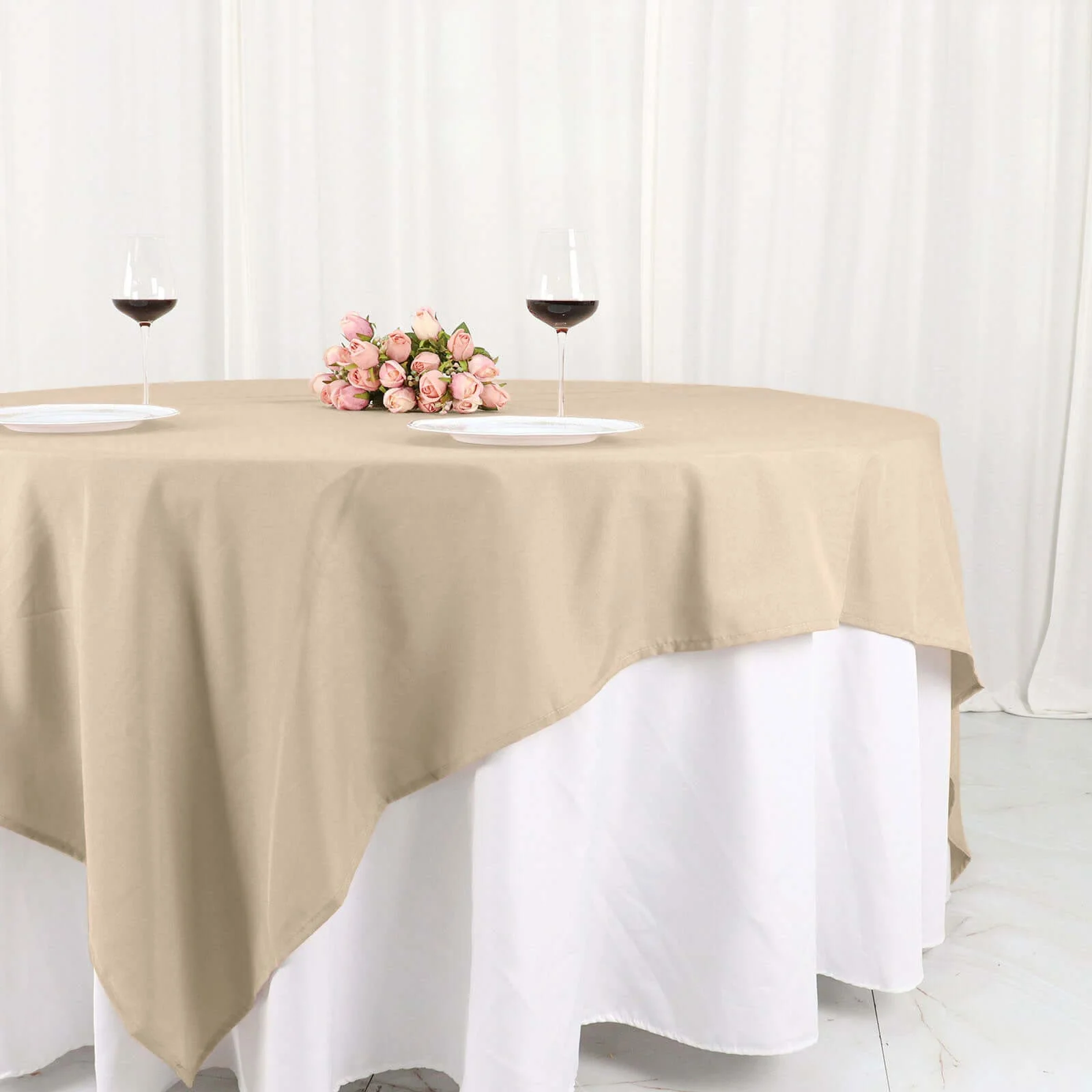 Polyester Square Table Overlay 90"x90" Nude - Wrinkle-Resistant & Durable Table Topper - Image 8