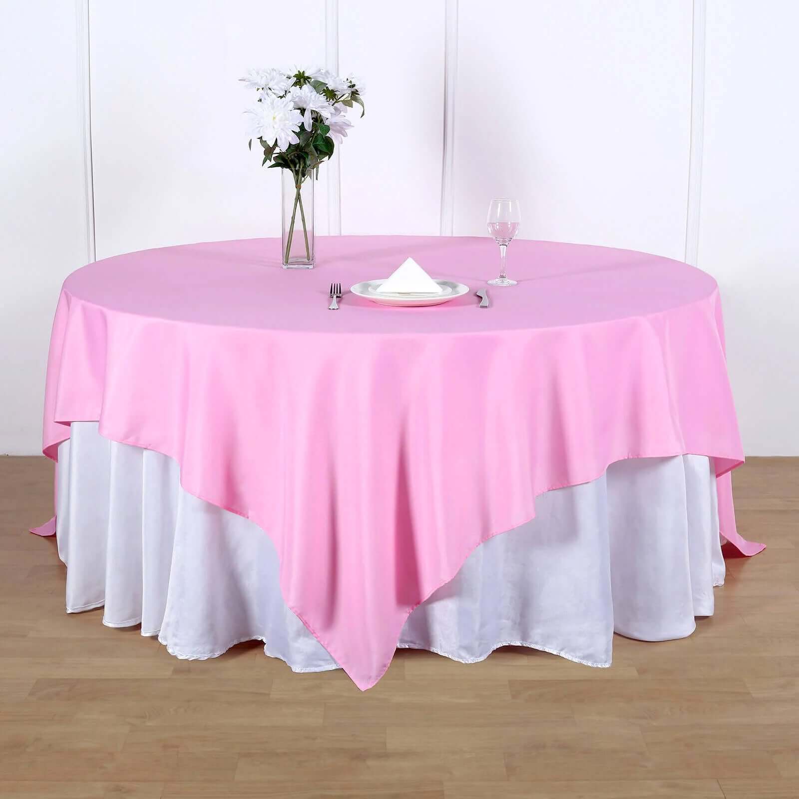 Polyester Square Table Overlay 90"x90" Pink - Wrinkle-Resistant & Durable Table Topper - Image 2