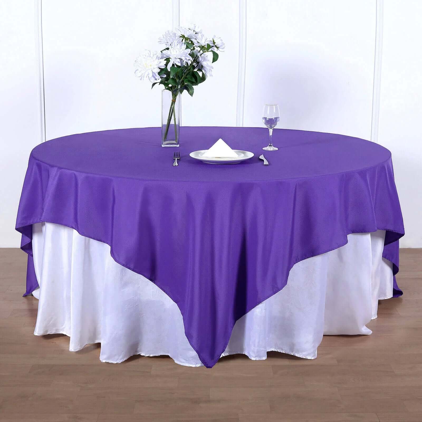 Polyester Square Table Overlay 90"x90" Purple - Wrinkle-Resistant & Durable Table Topper - Image 2