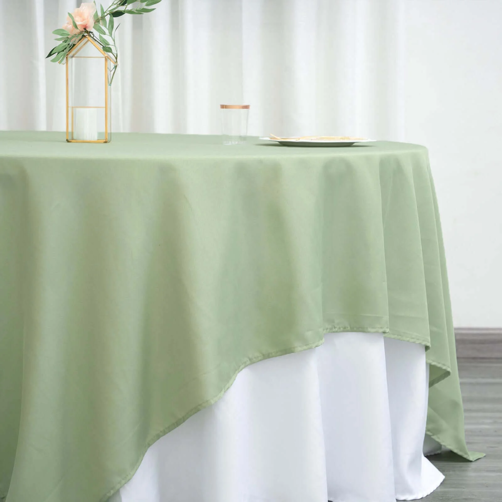 Polyester Square Table Overlay 90"x90" Sage Green - Wrinkle-Resistant & Durable Table Topper - Image 2