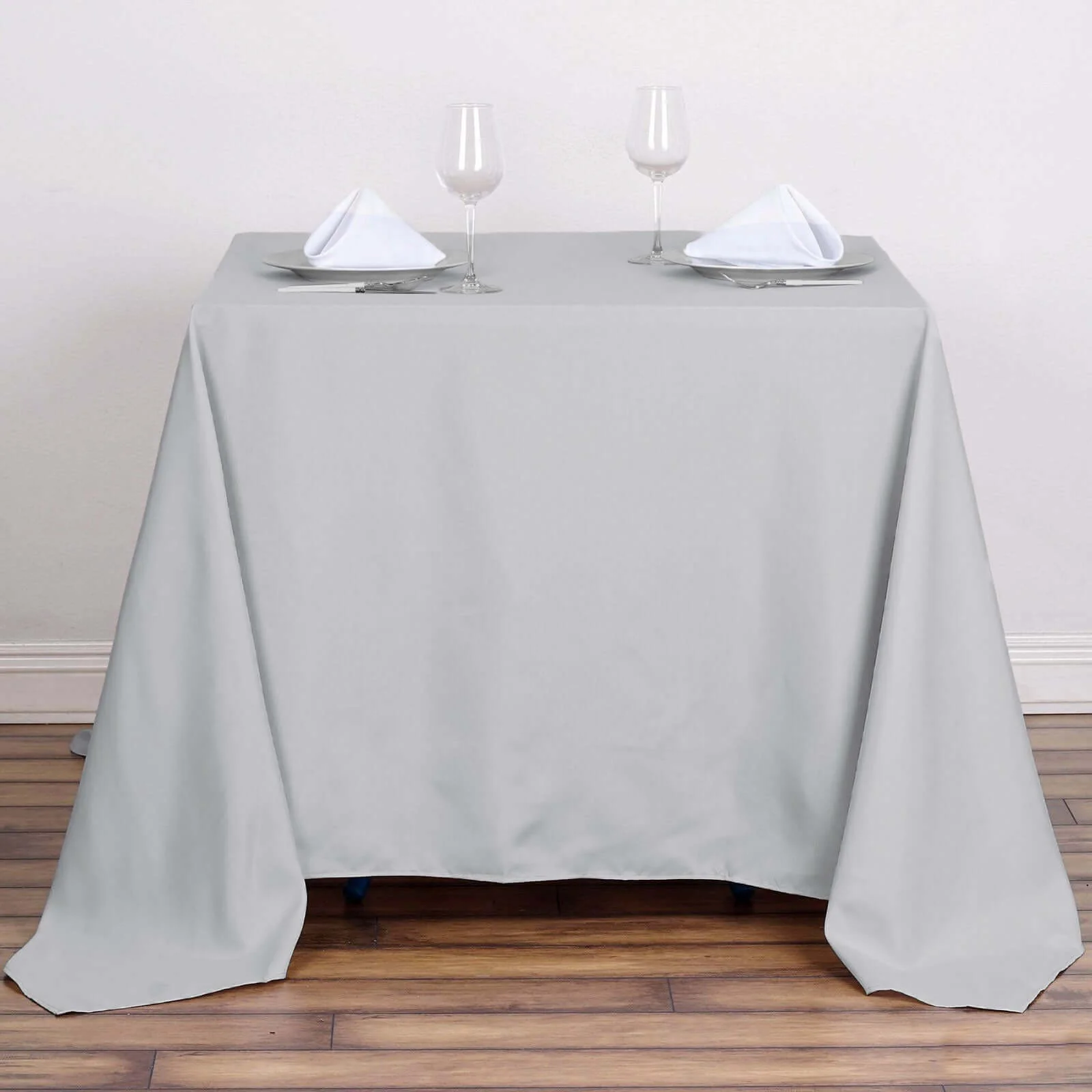 Polyester Square Table Overlay 90"x90" Silver - Wrinkle-Resistant & Durable Table Topper - Image 2