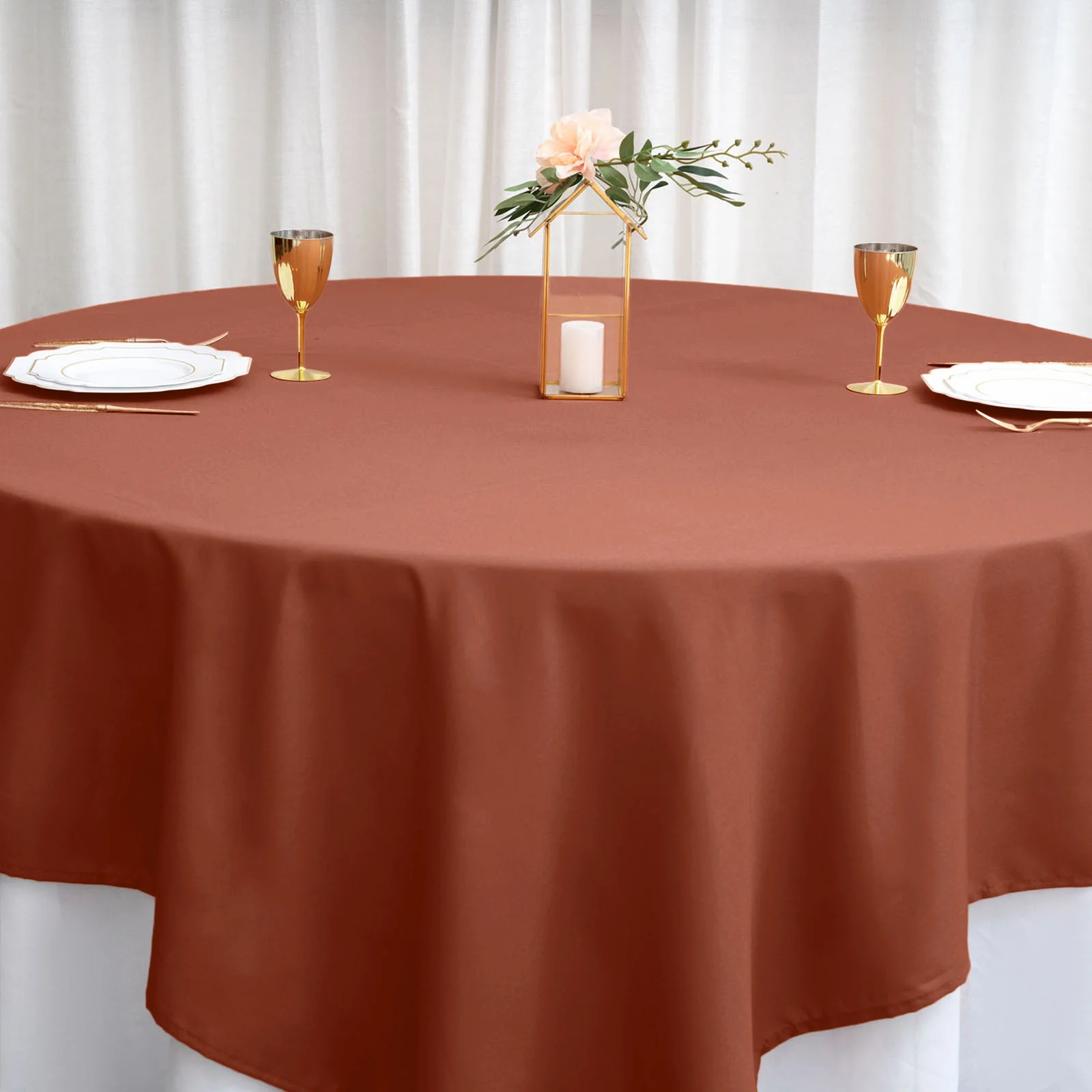 Polyester Square Table Overlay 90"x90" Terracotta (Rust) - Wrinkle-Resistant & Durable Table Topper - Image 5