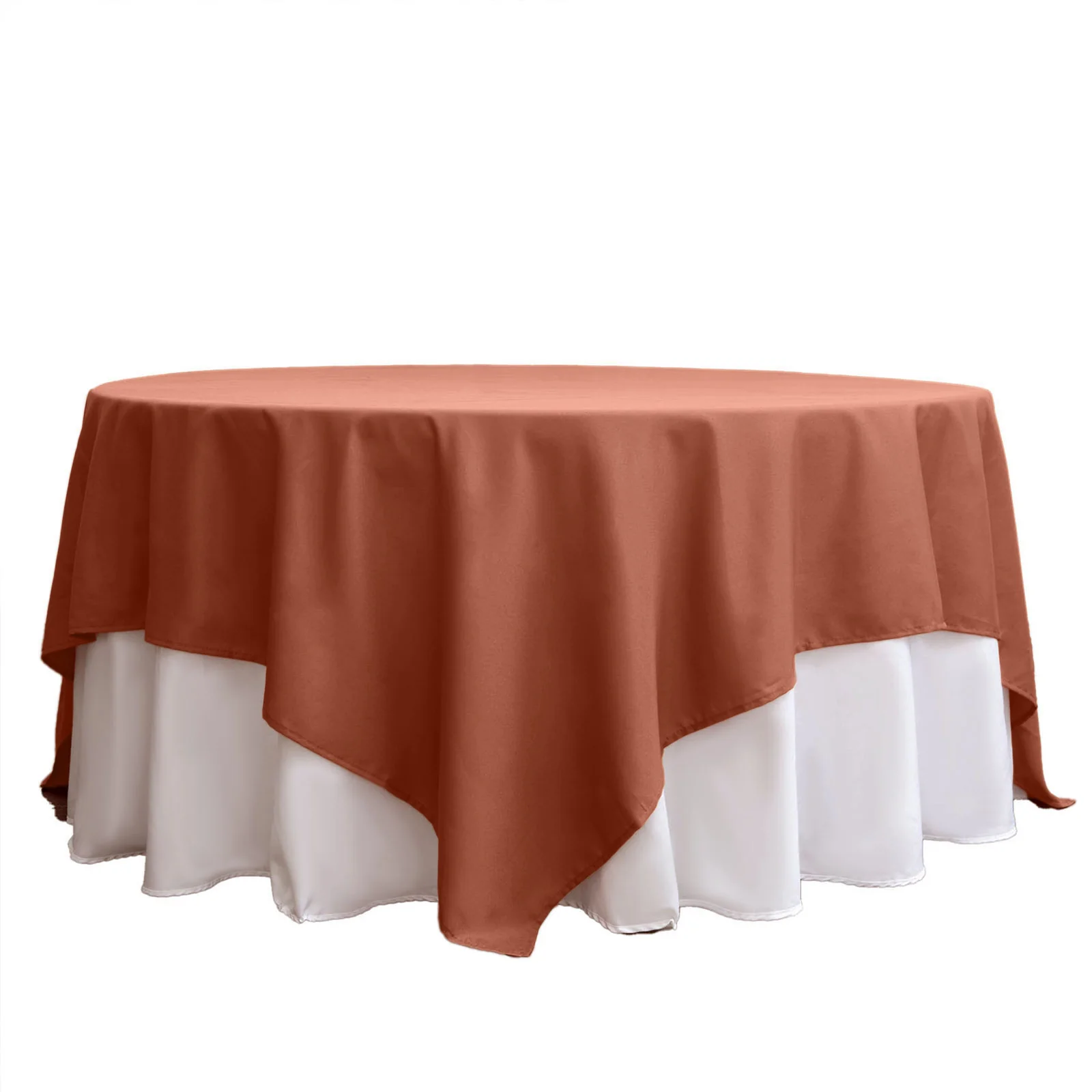 Polyester Square Table Overlay 90"x90" Terracotta (Rust) - Wrinkle-Resistant & Durable Table Topper - Image 6