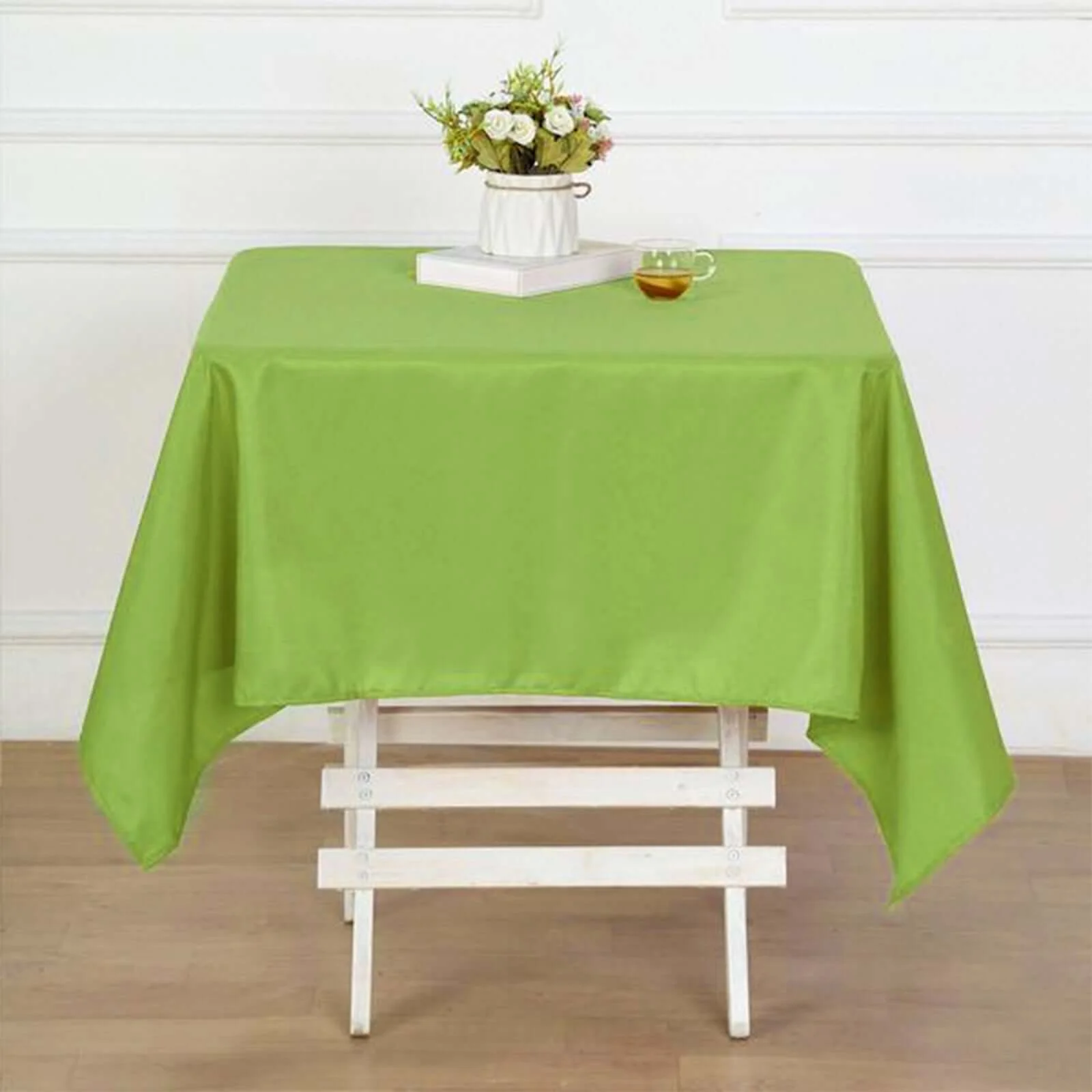 Polyester Square Tablecloth 54"x54" Apple Green - Wrinkle-Resistant Table Cover - Image 6