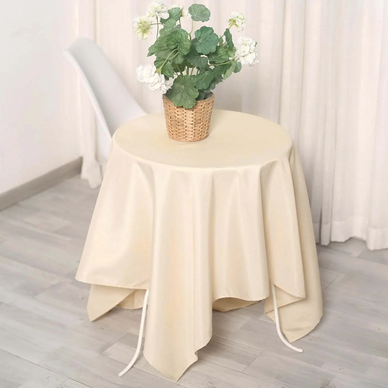 Polyester Square Tablecloth 54"x54" Beige - Wrinkle-Resistant Table Cover - Image 7