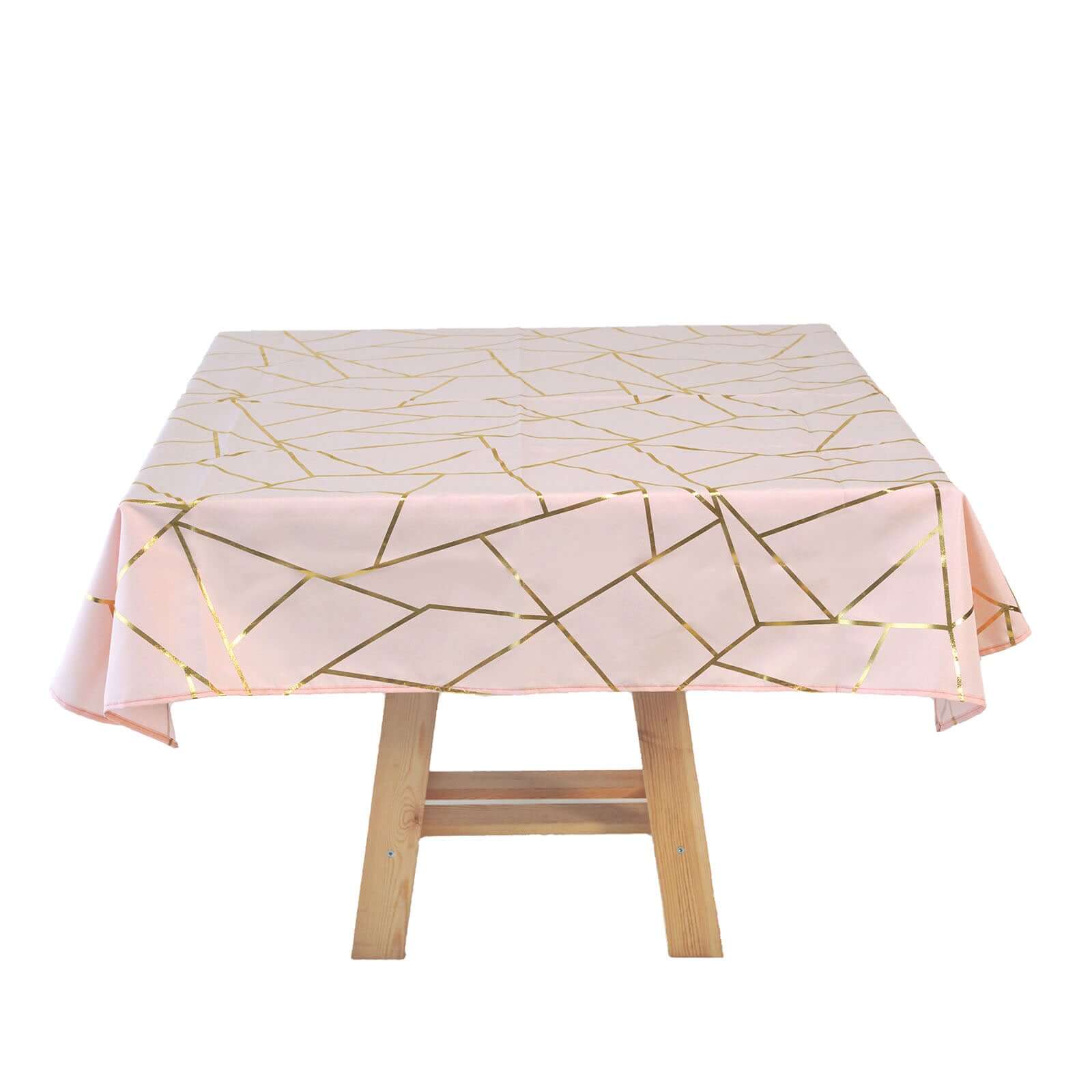 Polyester Square Tablecloth 54"x54" Blush with Gold Foil Geometric Pattern - Wrinkle-Resistant & Durable Table Cover - Image 7