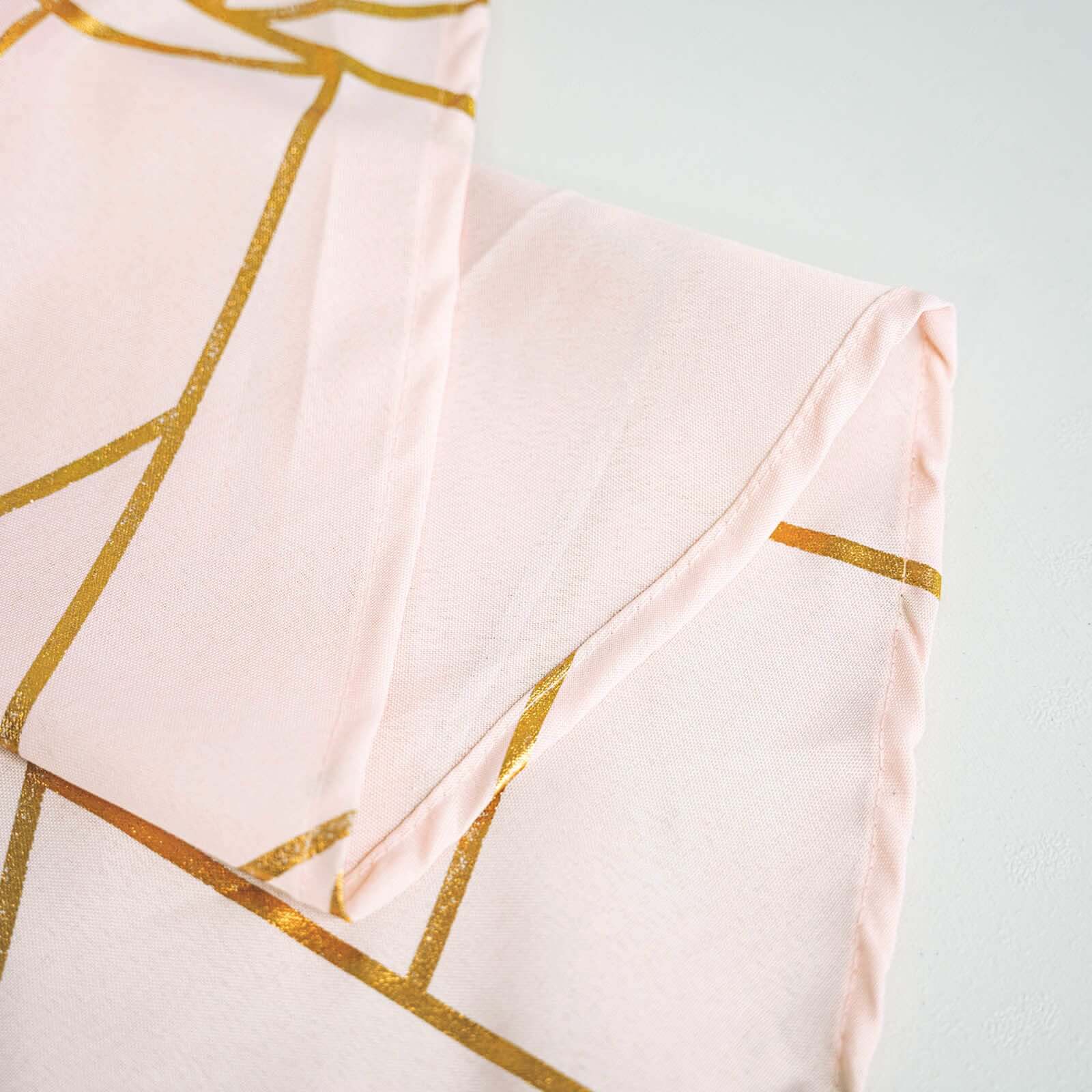 Polyester Square Tablecloth 54"x54" Blush with Gold Foil Geometric Pattern - Wrinkle-Resistant & Durable Table Cover - Image 8