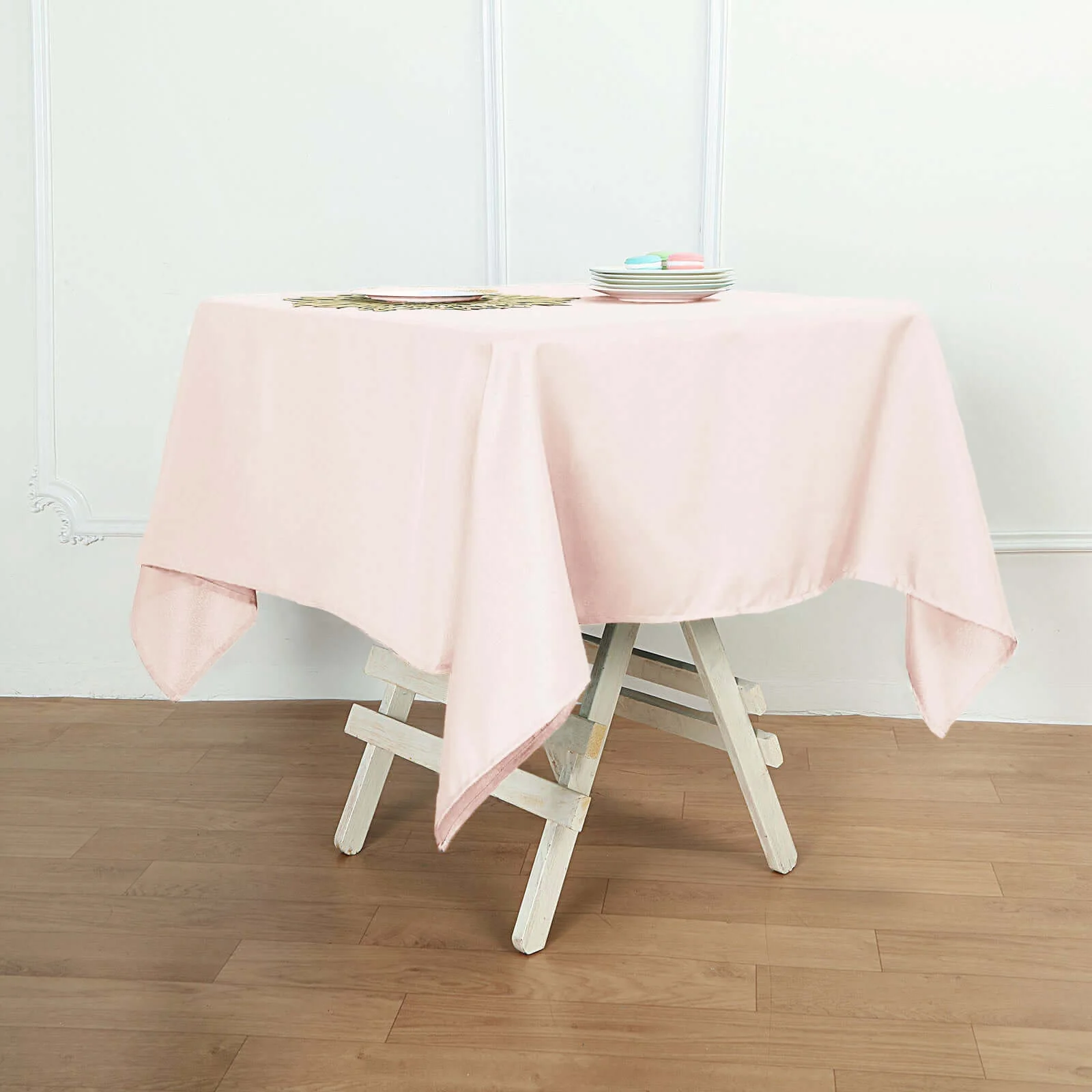 Polyester Square Tablecloth 54"x54" Blush - Wrinkle-Resistant Table Cover - Image 4