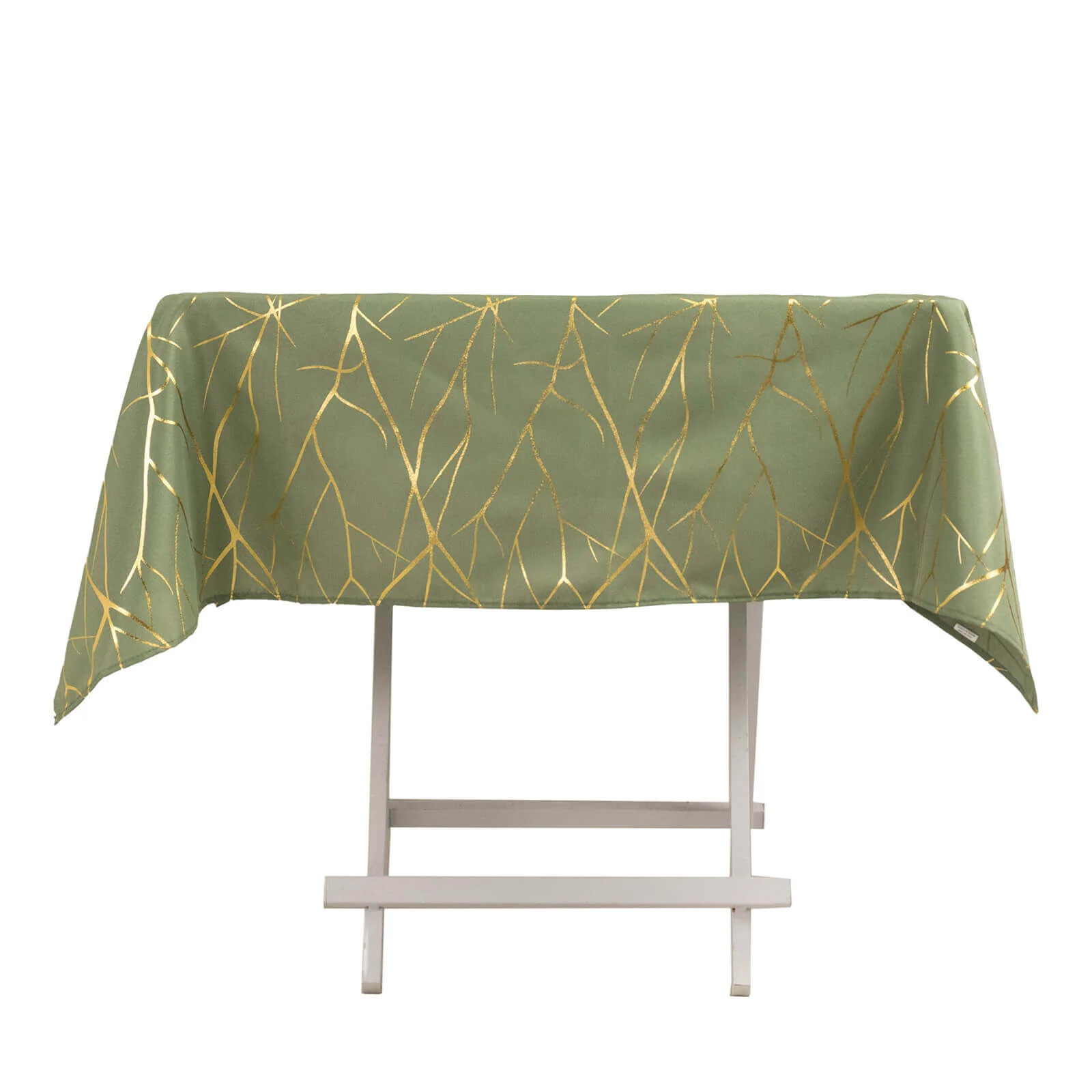 Polyester Square Tablecloth 54"x54" Dusty Sage Green with Gold Foil Tree Branch Pattern - Wrinkle-Resistant & Durable - Image 8