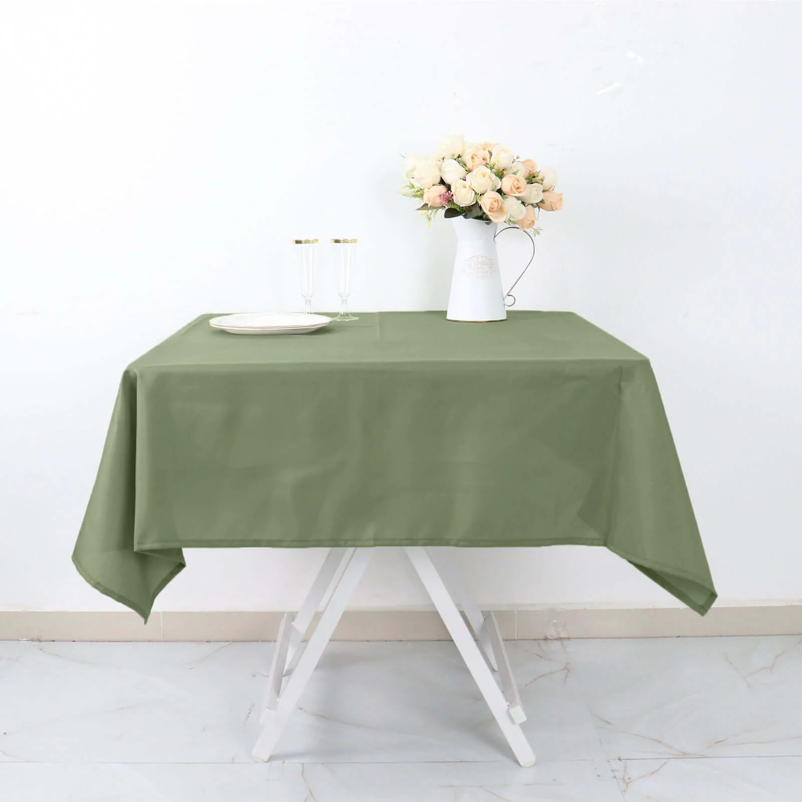 Polyester Square Tablecloth 54"x54" Dusty Sage Green - Wrinkle-Resistant Table Cover - Image 3
