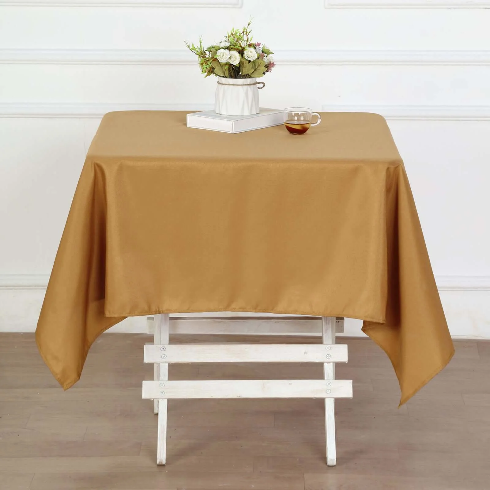 Polyester Square Tablecloth 54"x54" Gold - Wrinkle-Resistant Table Cover for Special Occasions - Image 2