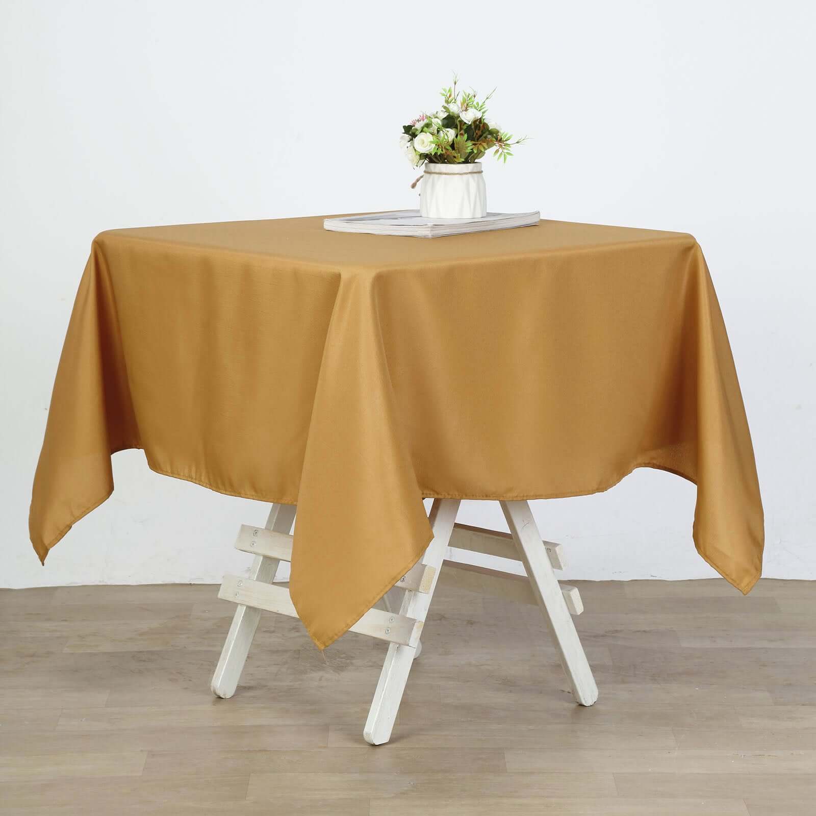 Polyester Square Tablecloth 54"x54" Gold - Wrinkle-Resistant Table Cover for Special Occasions - Image 3
