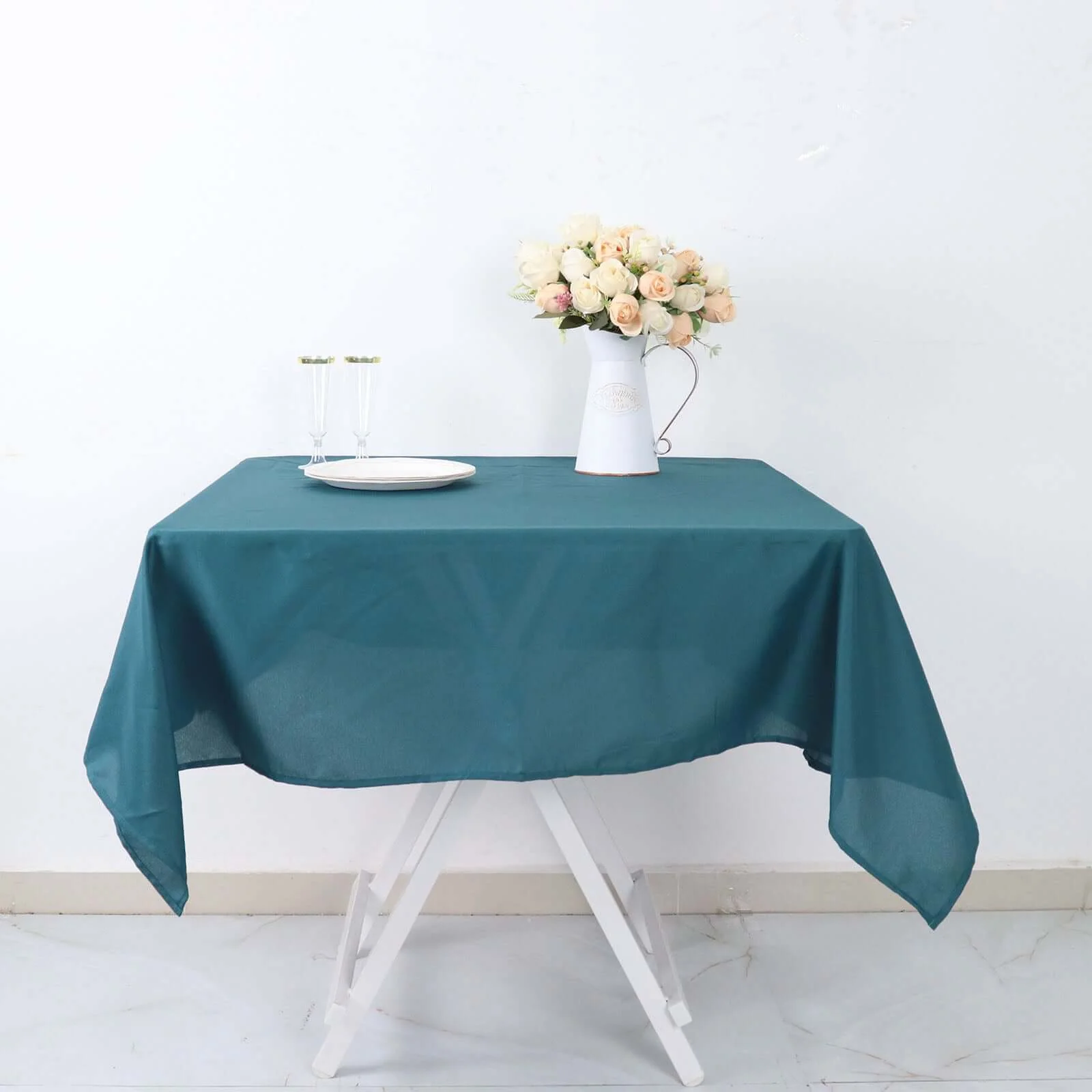 Polyester Square Tablecloth 54"x54" Peacock Teal - Wrinkle-Resistant Table Cover - Image 3