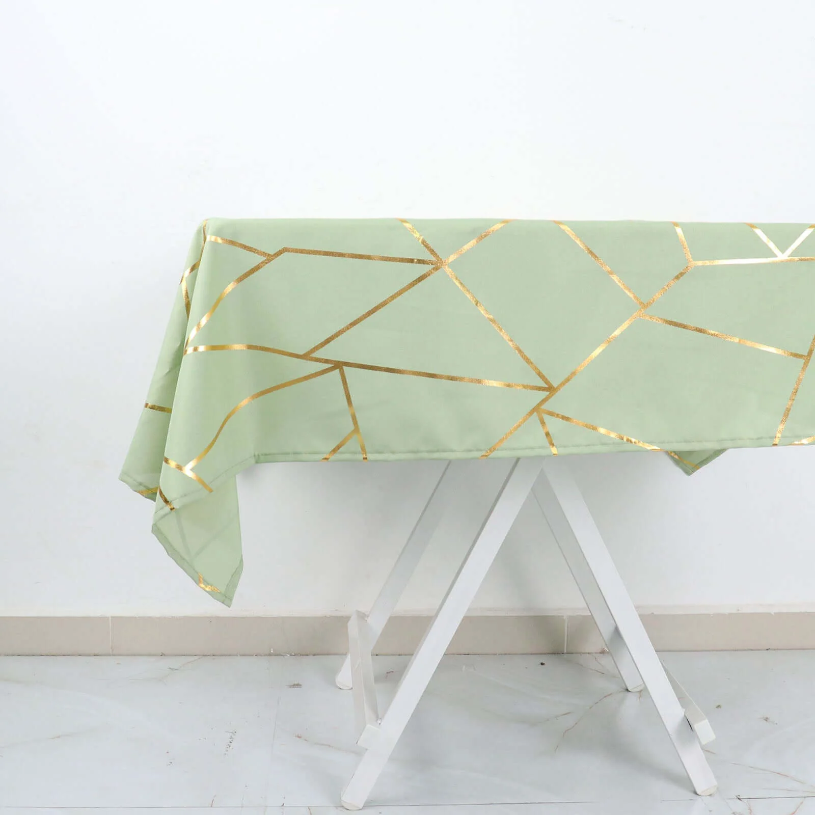 Polyester Square Tablecloth 54"x54" Sage Green with Gold Foil Geometric Pattern - Wrinkle-Resistant & Durable Table Cover - Image 8
