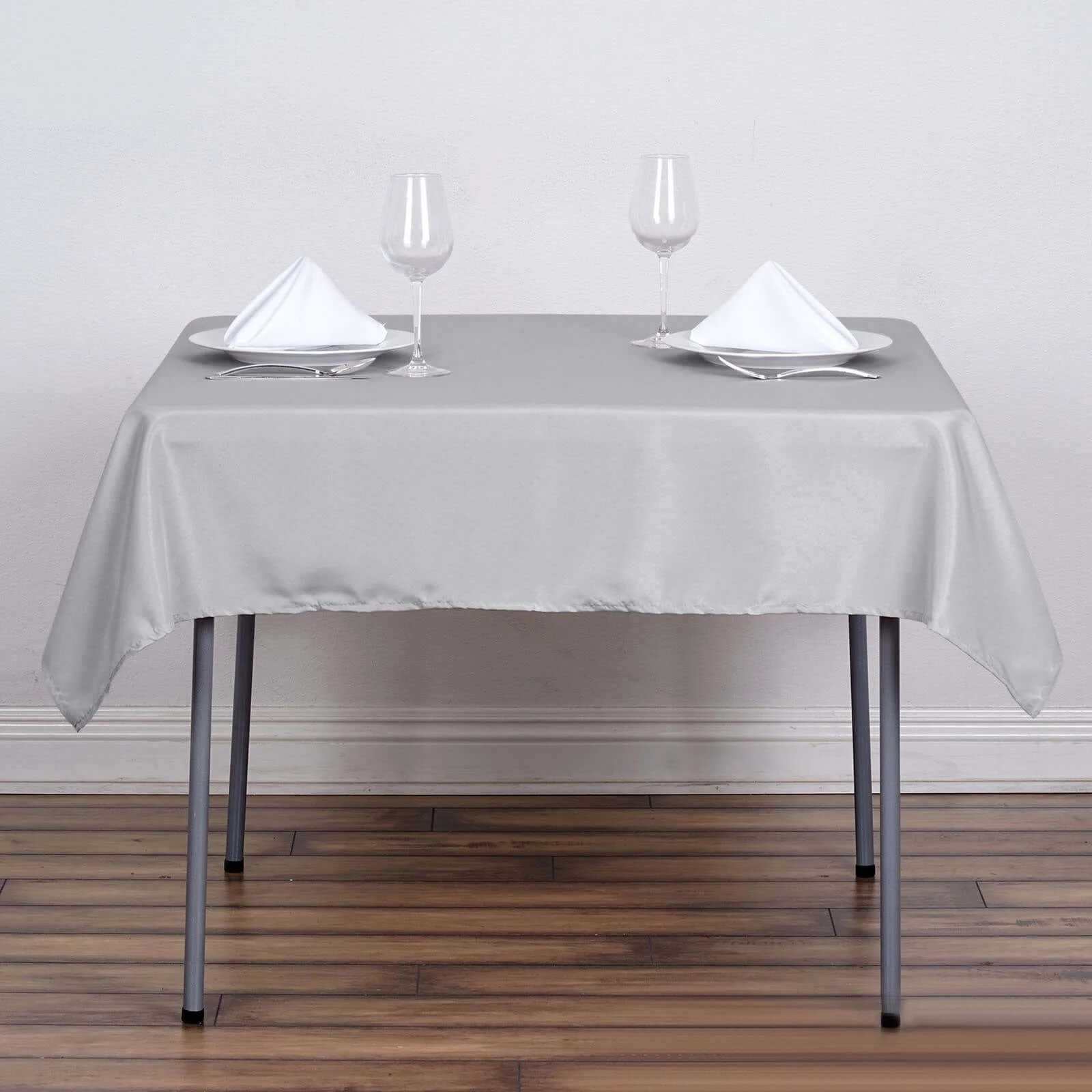 Polyester Square Tablecloth 54"x54" Silver - Wrinkle-Resistant Table Cover