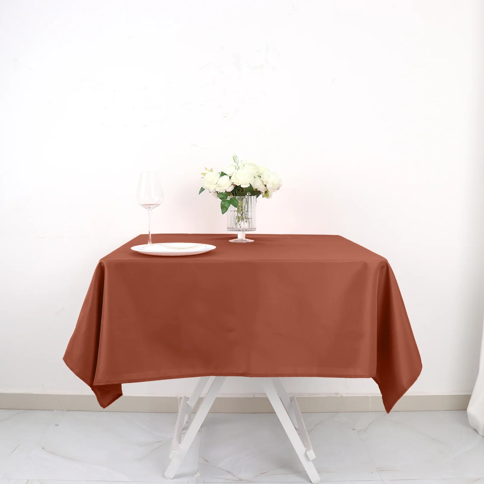 Polyester Square Tablecloth 54"x54" Terracotta (Rust) - Wrinkle-Resistant Table Cover