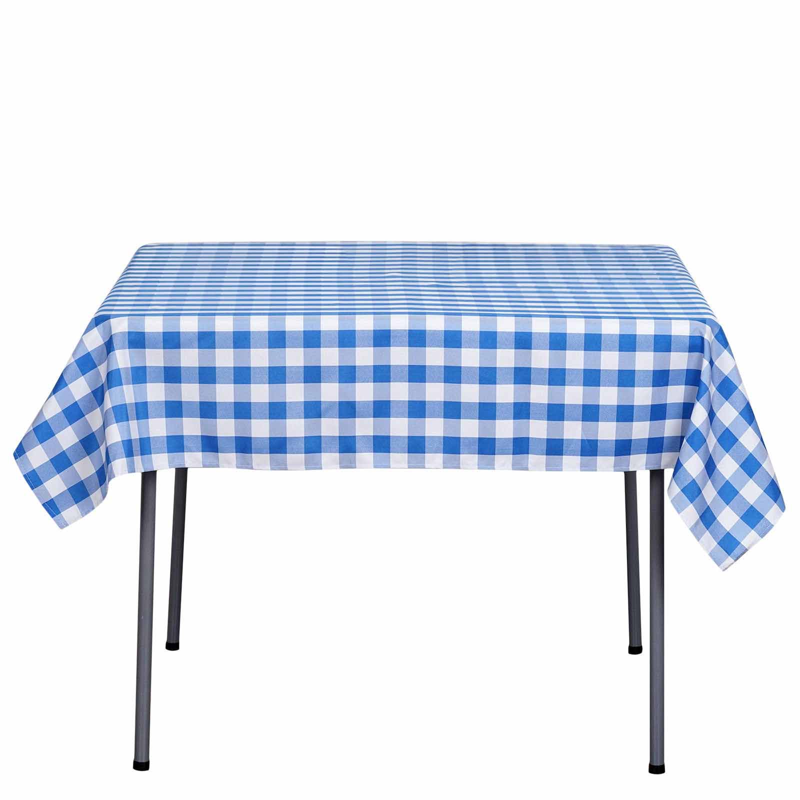 Polyester Square Tablecloth 54"x54" White/Blue Checkered Buffalo Plaid Table Cover - Image 6