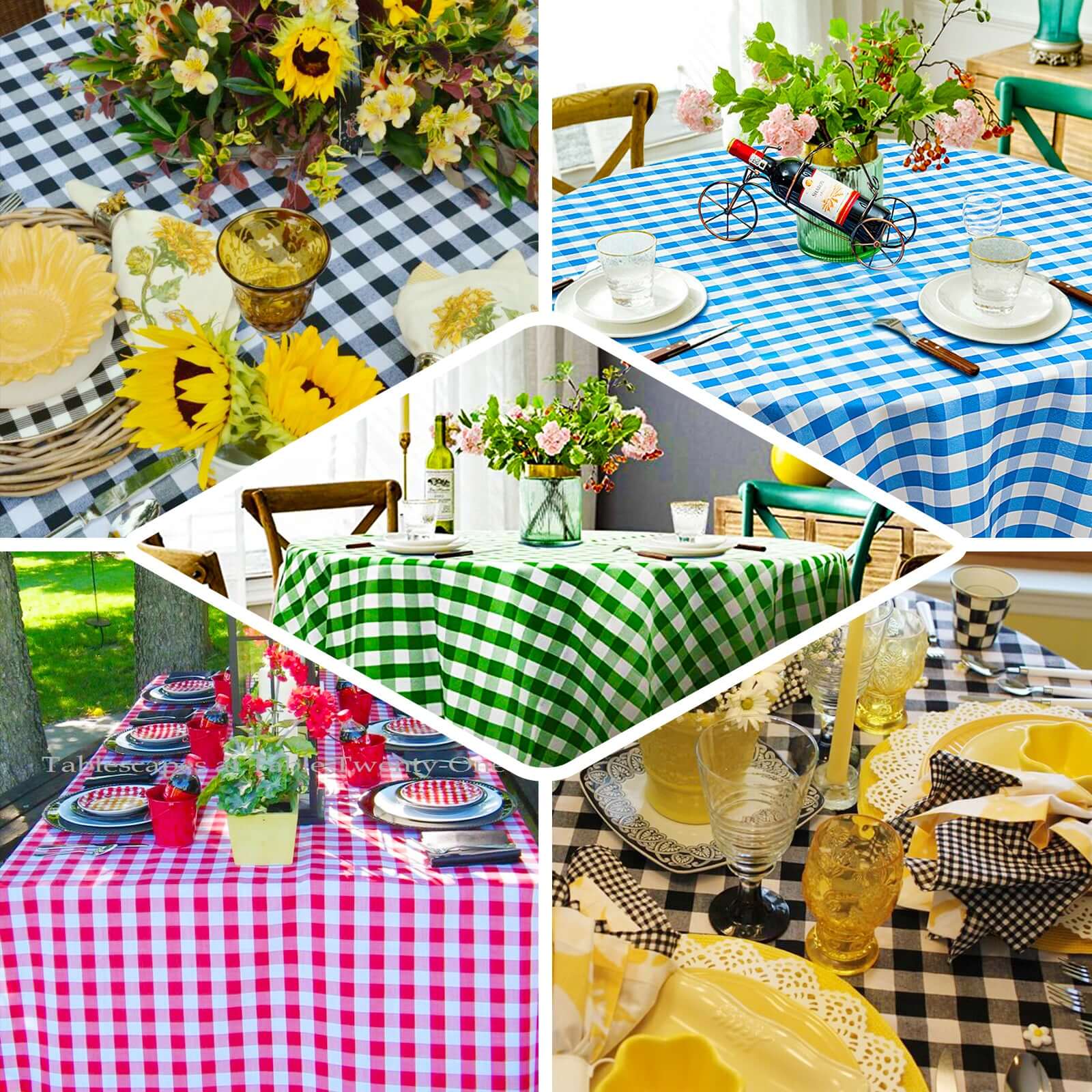 Polyester Square Tablecloth 54"x54" White/Green Checkered Buffalo Plaid Table Cover - Image 5
