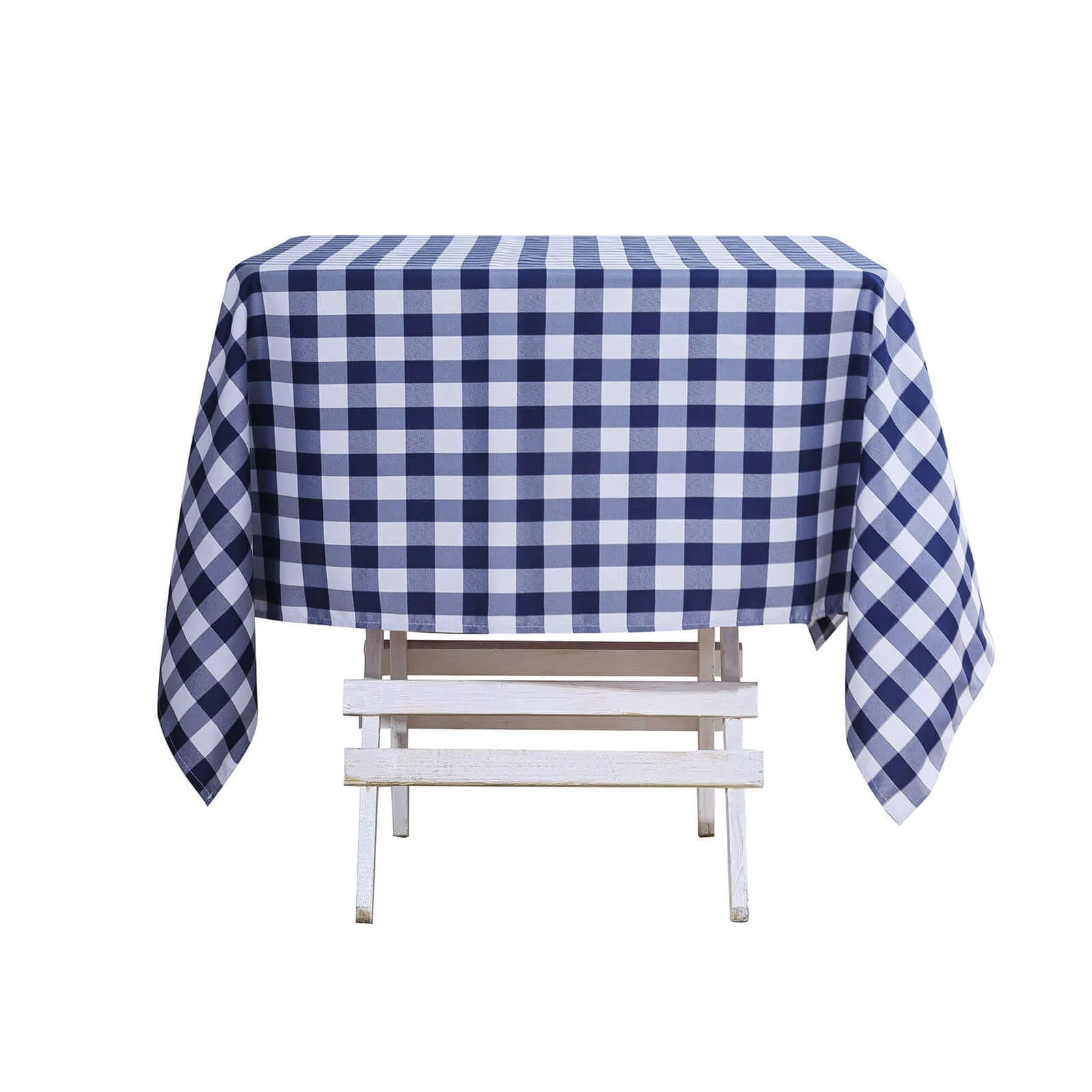 Polyester Square Tablecloth 54"x54" White/Navy Blue Checkered Buffalo Plaid Table Cover - Image 6